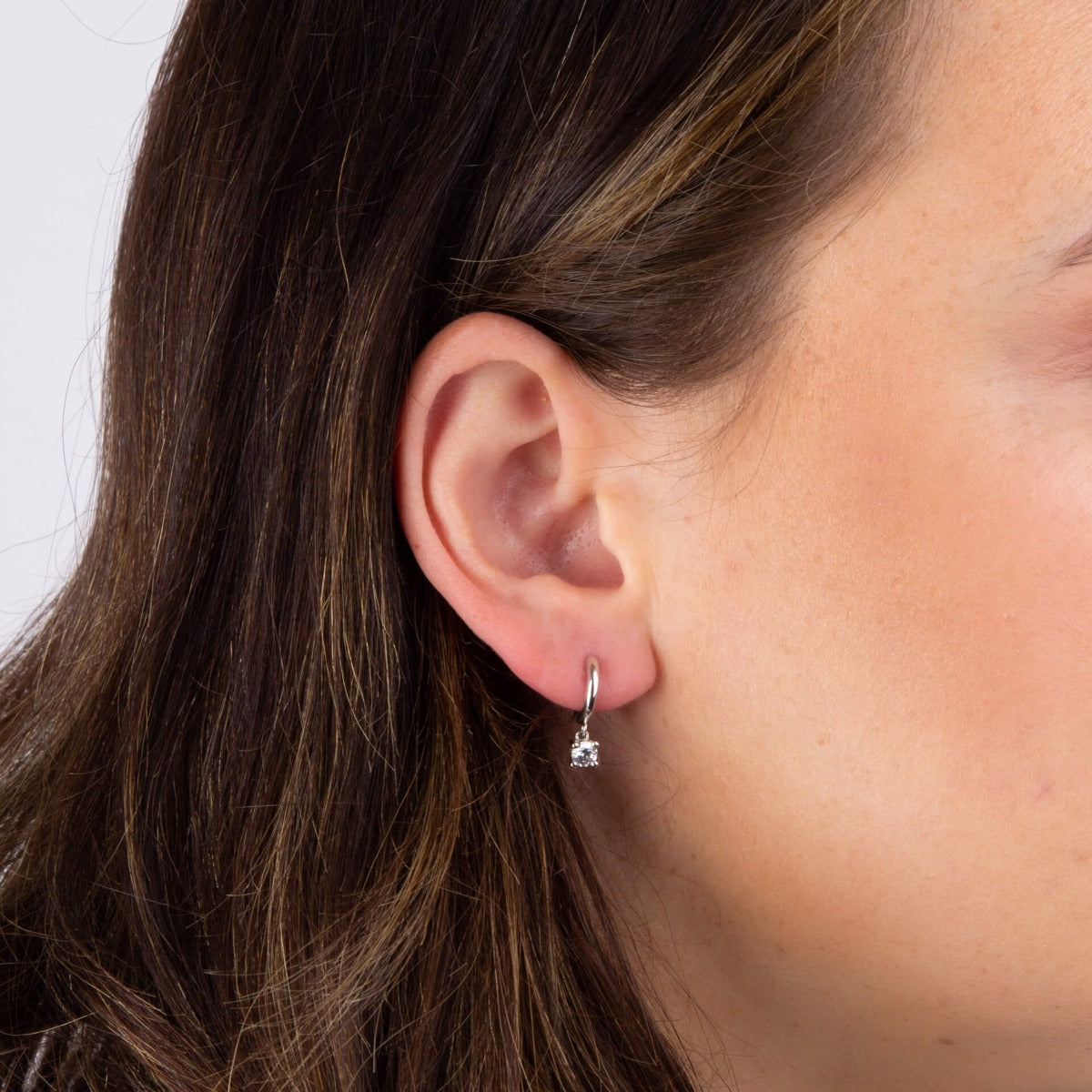 Huggie Hoop Earrings with Cubic Zirconia Drop Charm