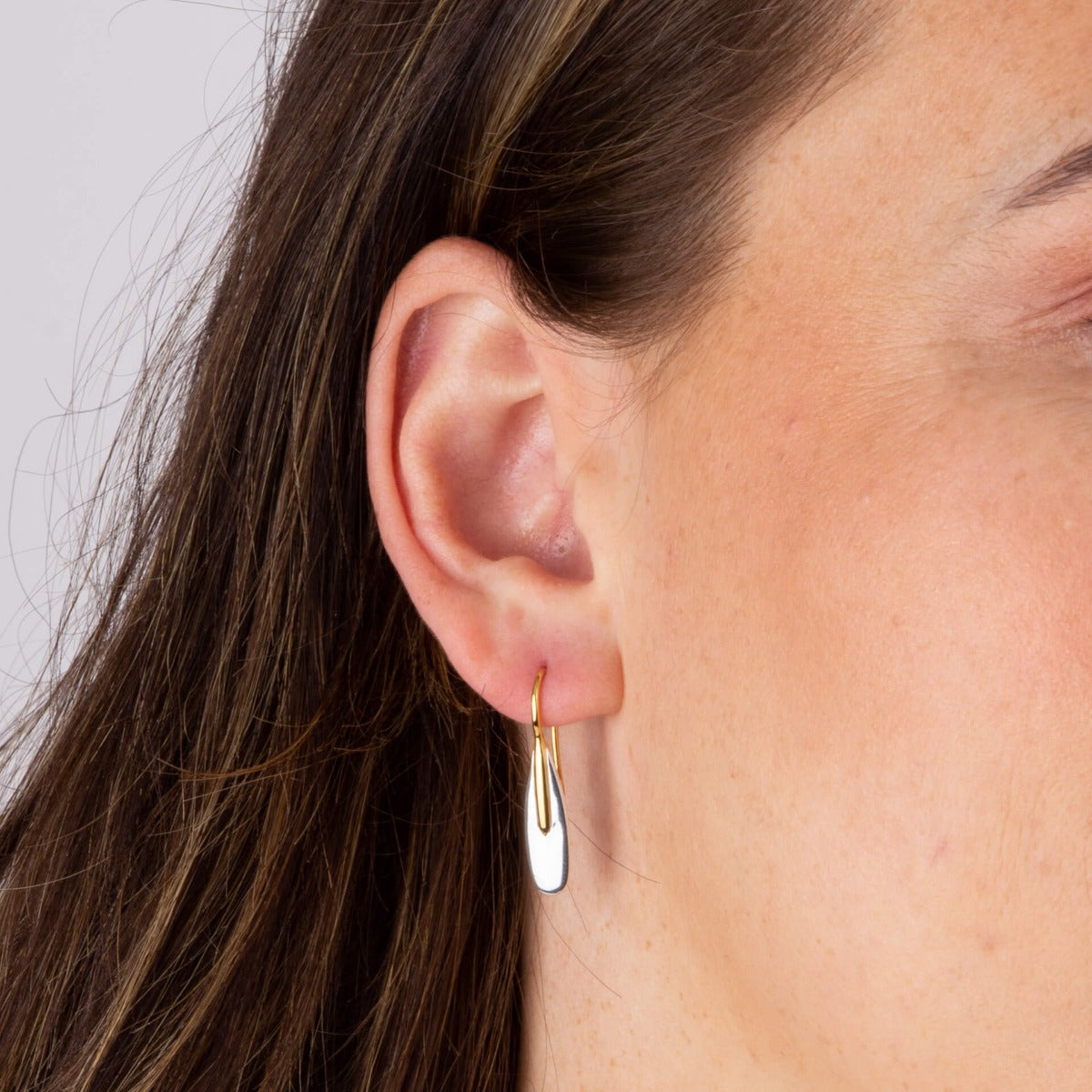 Elongated Pebble Drop Earrings with Yellow Gold Plating