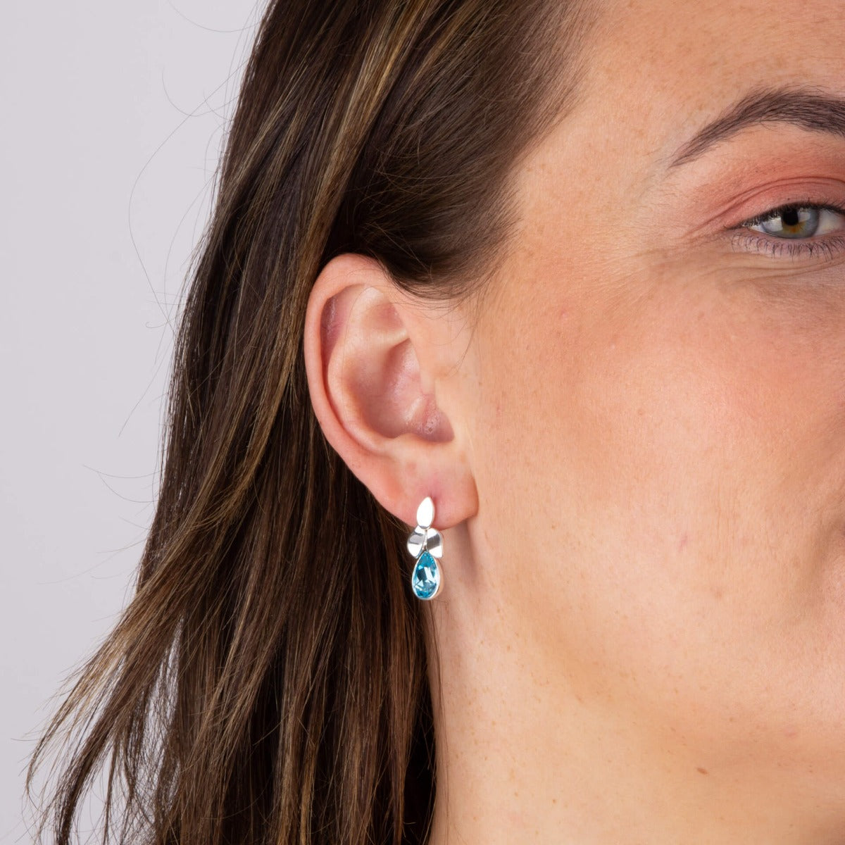 Petal Drop Stud Earrings with Crystal