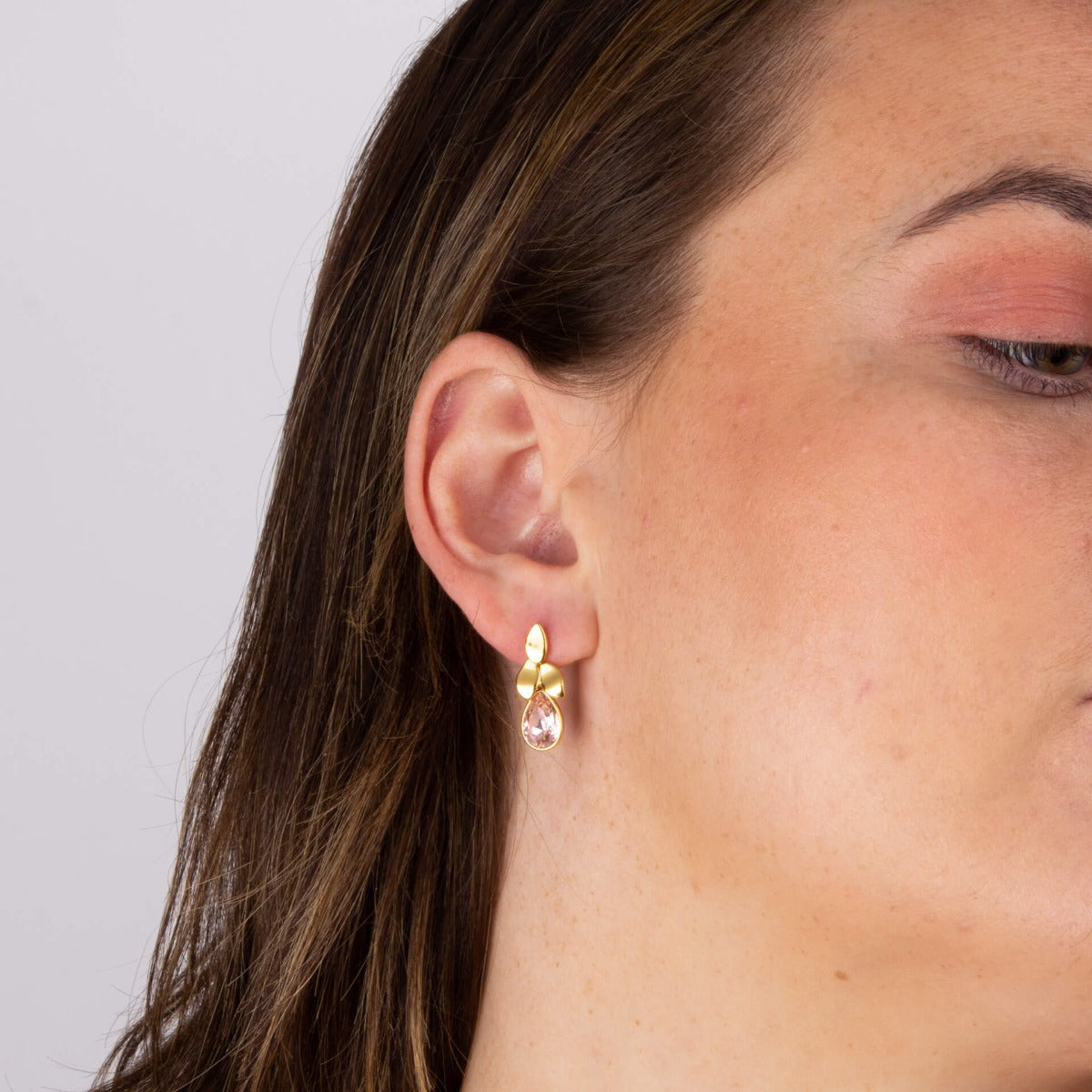Petal Drop Stud Earrings with Crystal