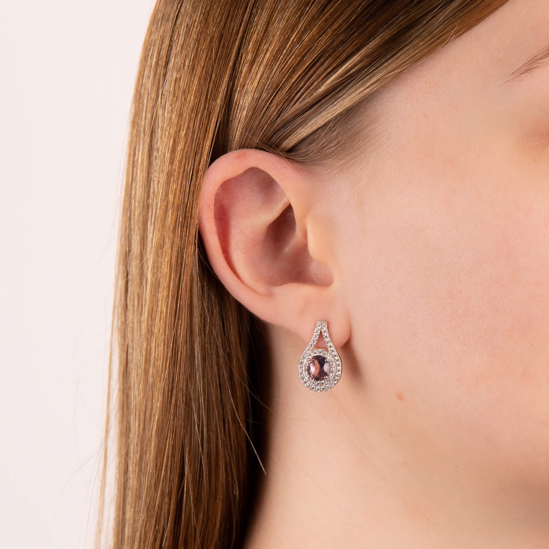 Teardrop Pink Zirconia Stud Earrings