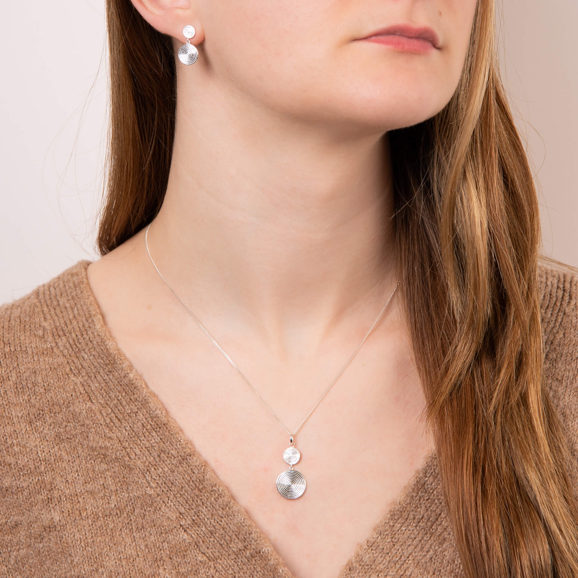 Double Spiral Disc Drop Pendant