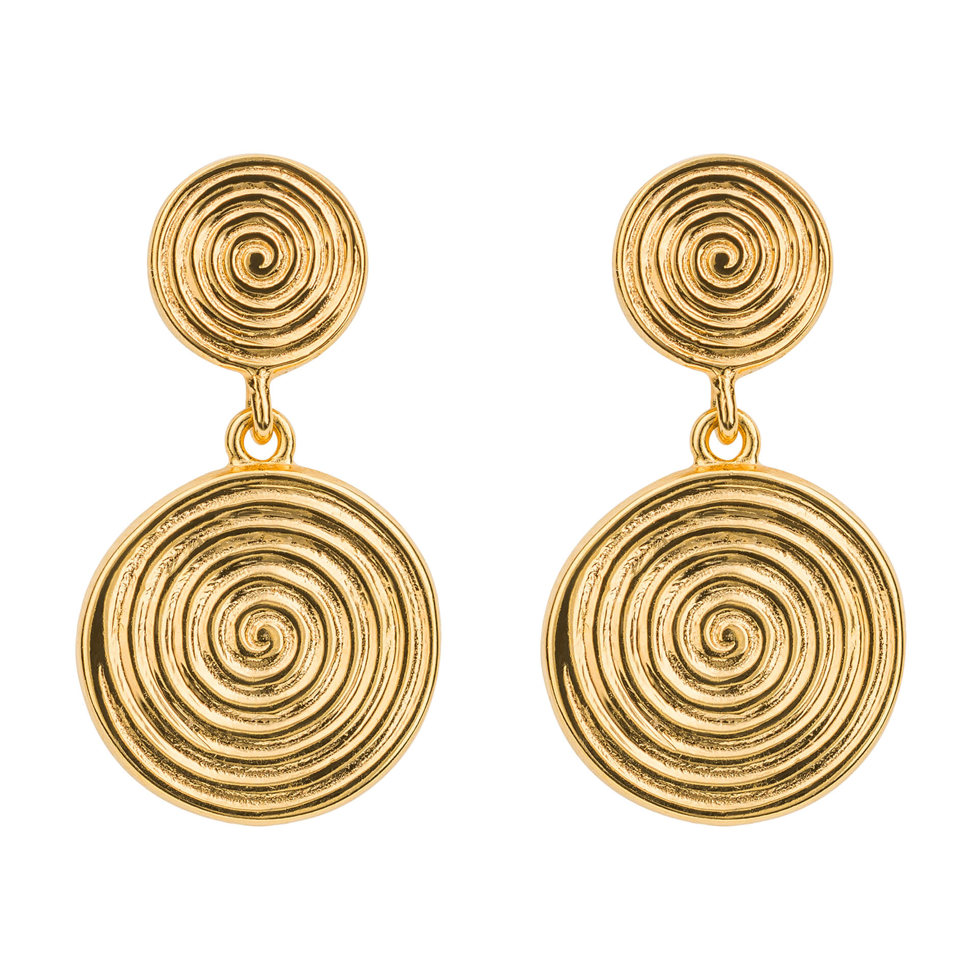 Double Spiral Disc Drop Earrings