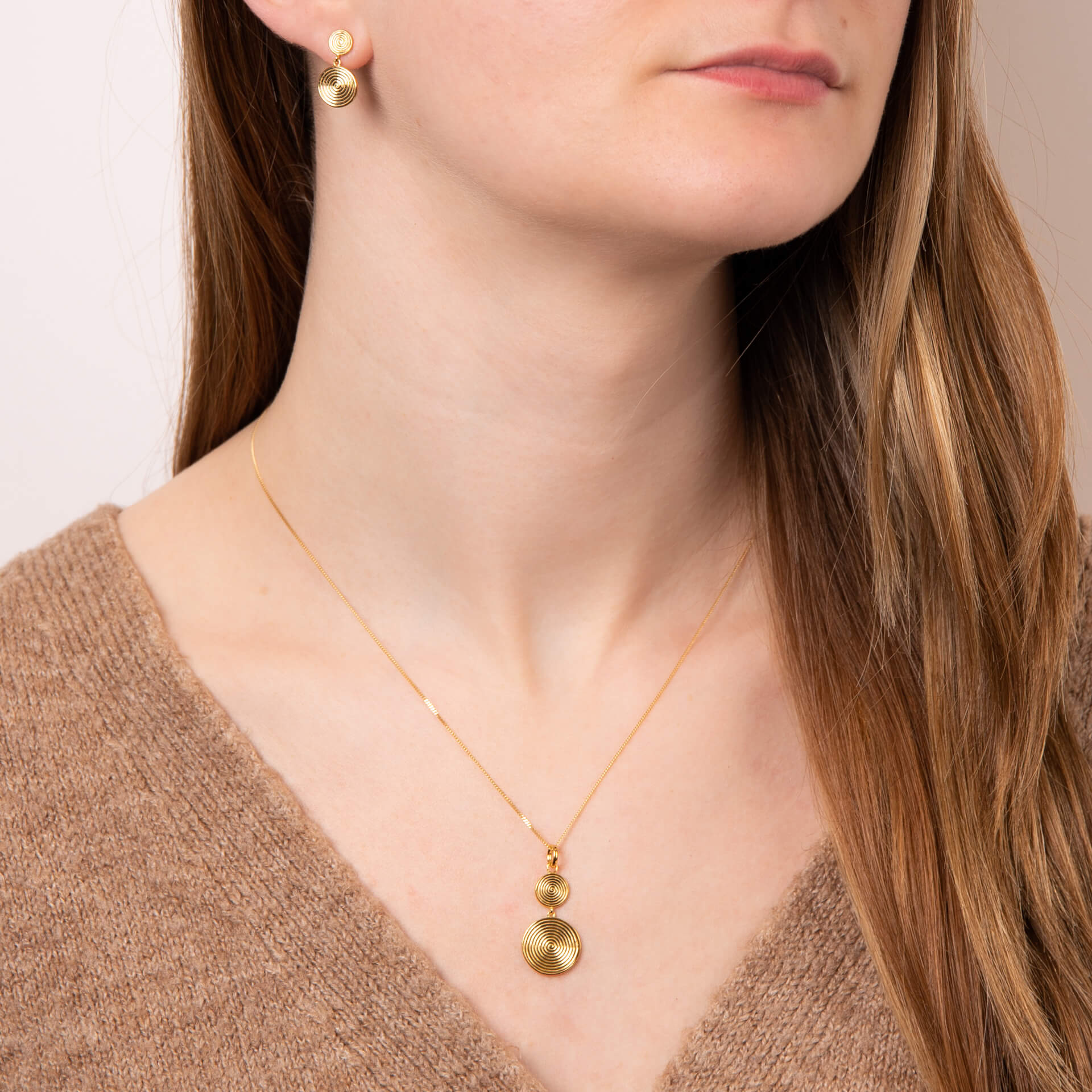 Double Spiral Disc Drop Pendant