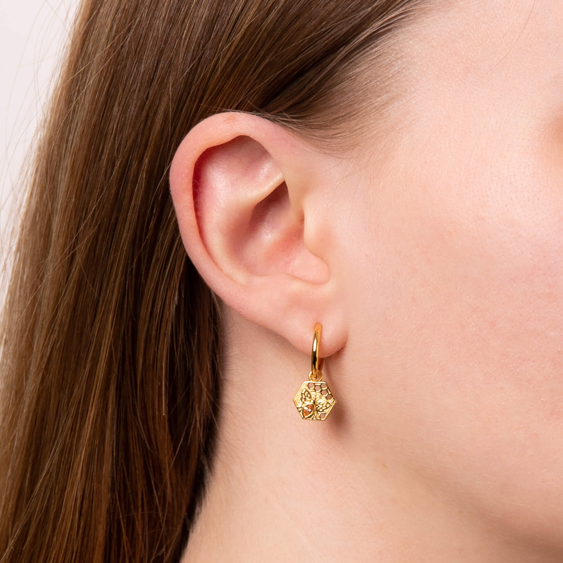 Hexagon Bee Assembled Hoop Earrings