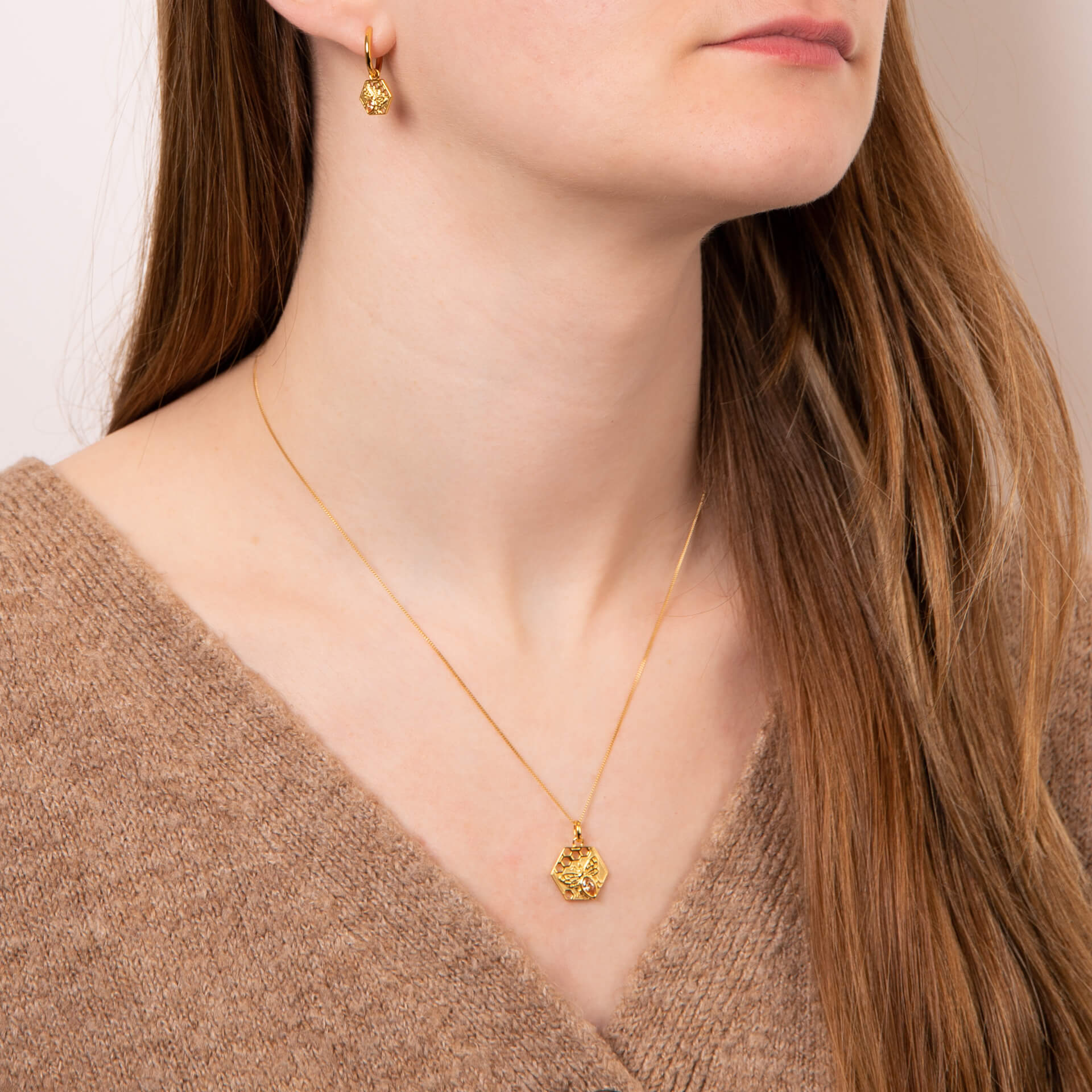 Hexagon Bee Assembled Hoop Earrings