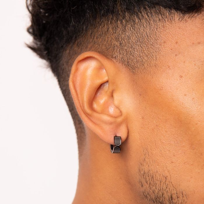 Gunmetal Plated Chevron Hoop Earrings