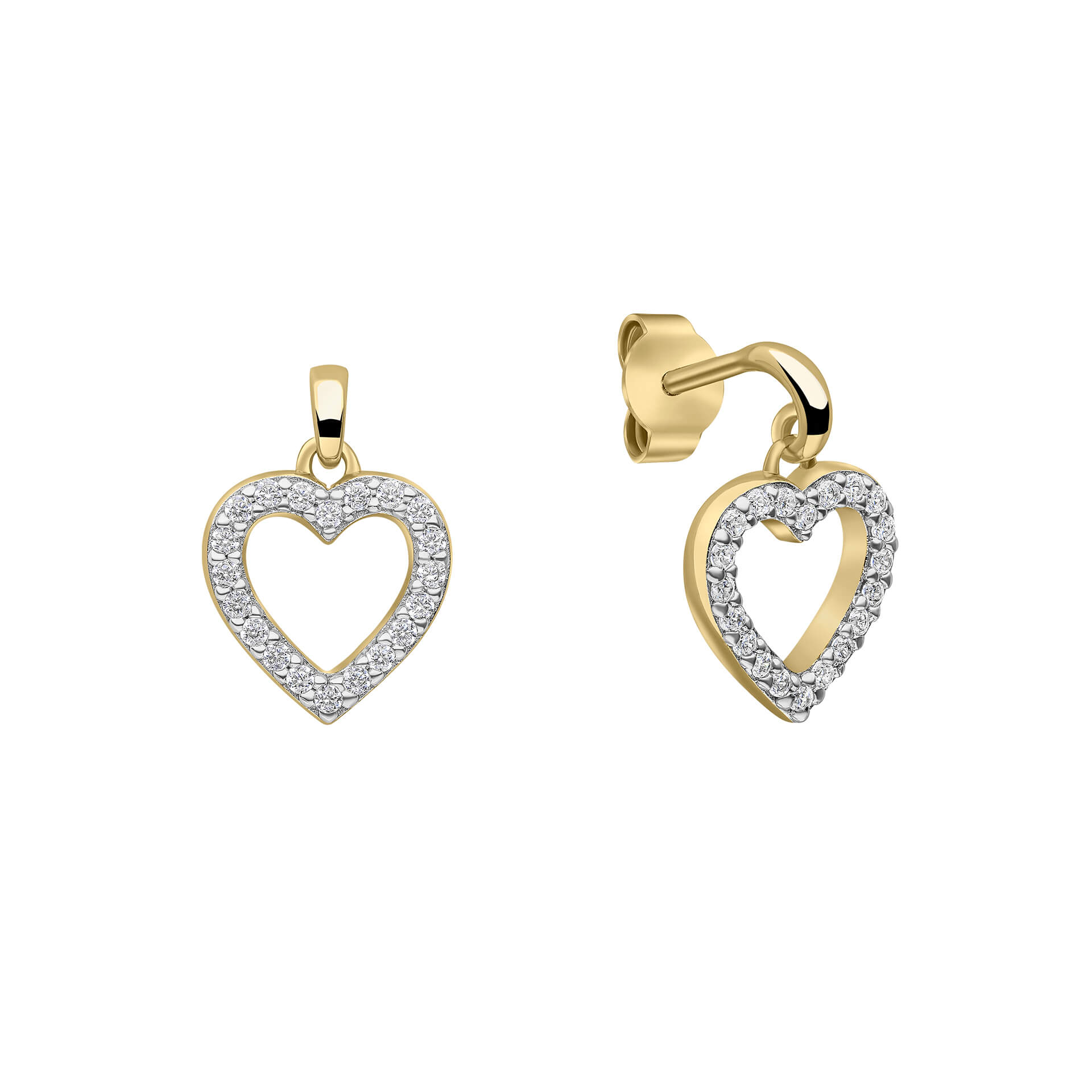 Pave Set Heart Drop Earrings