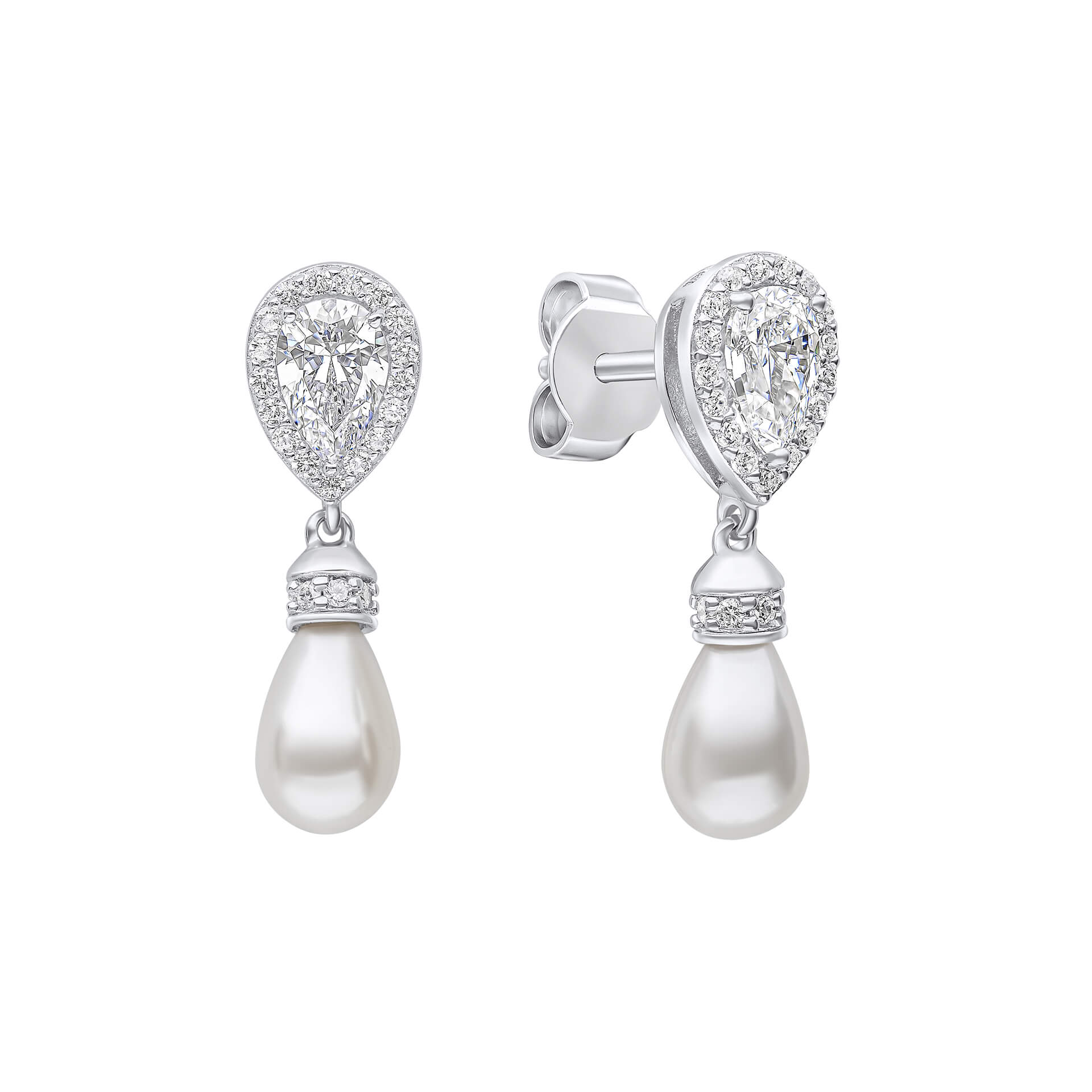 Teardrop Zirconia Earrings with Shell Pearl Drop