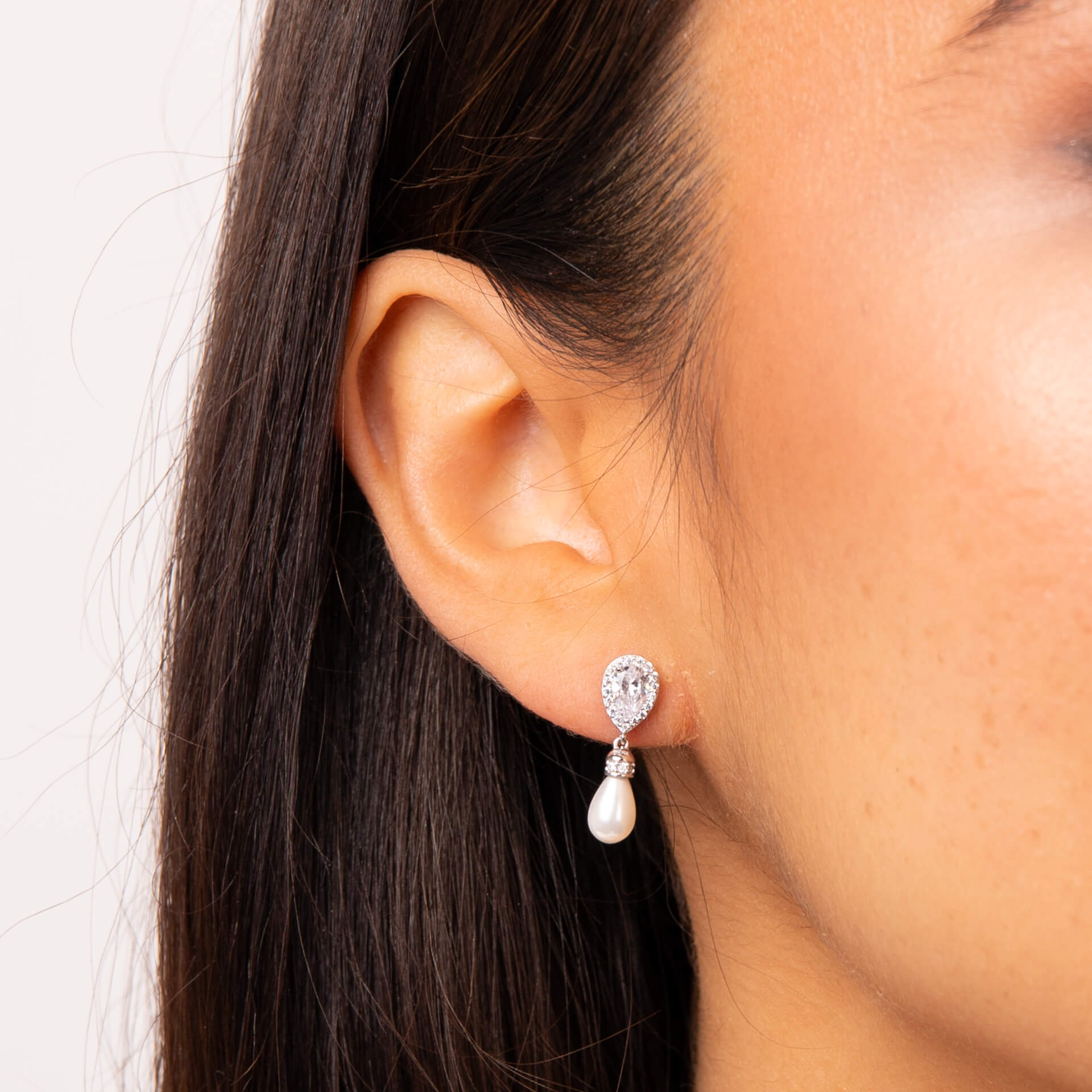 Teardrop Zirconia Earrings with Shell Pearl Drop