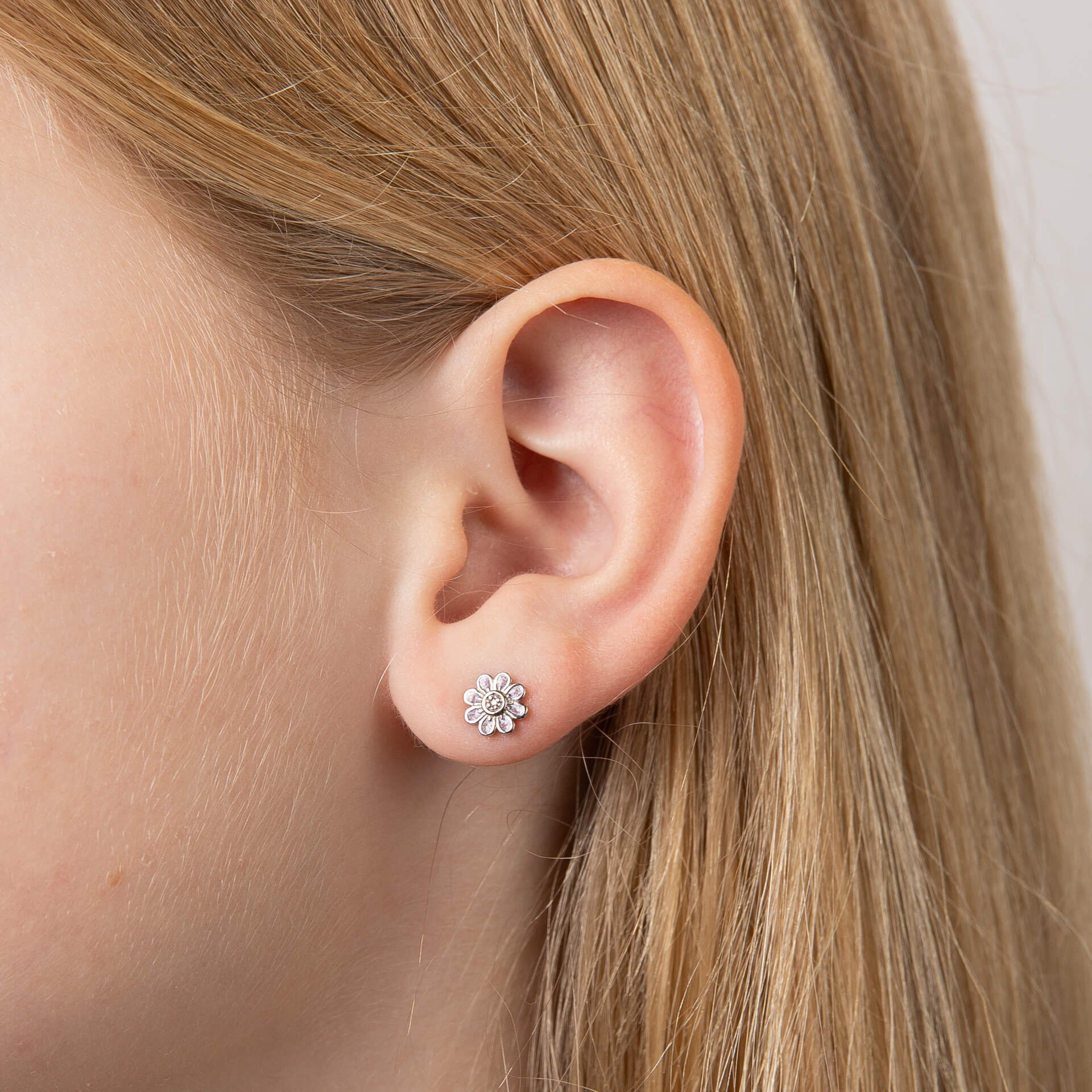 Pink Flower Stud Earrings with Diamond
