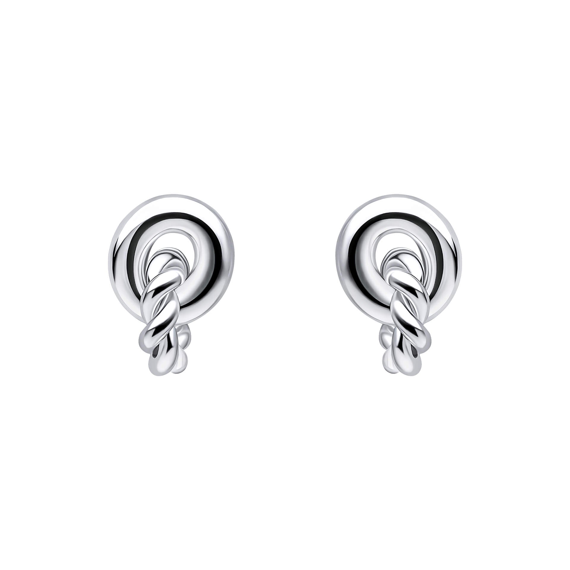 Plain and Rope Linked Circles Stud Earrings