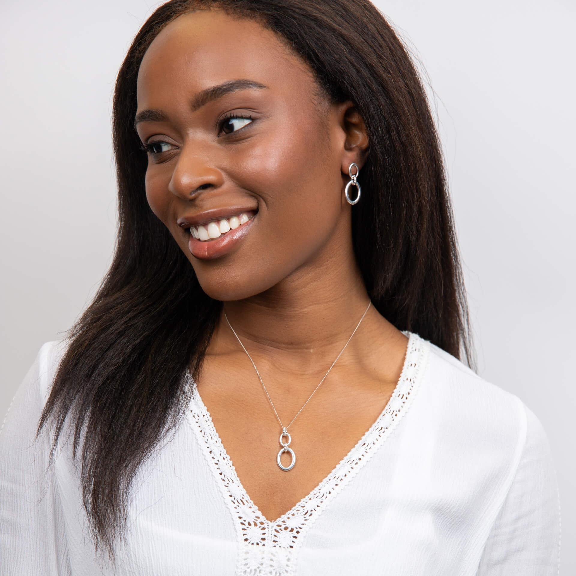 Double Oval Drop Pendant with Textured Connection Link