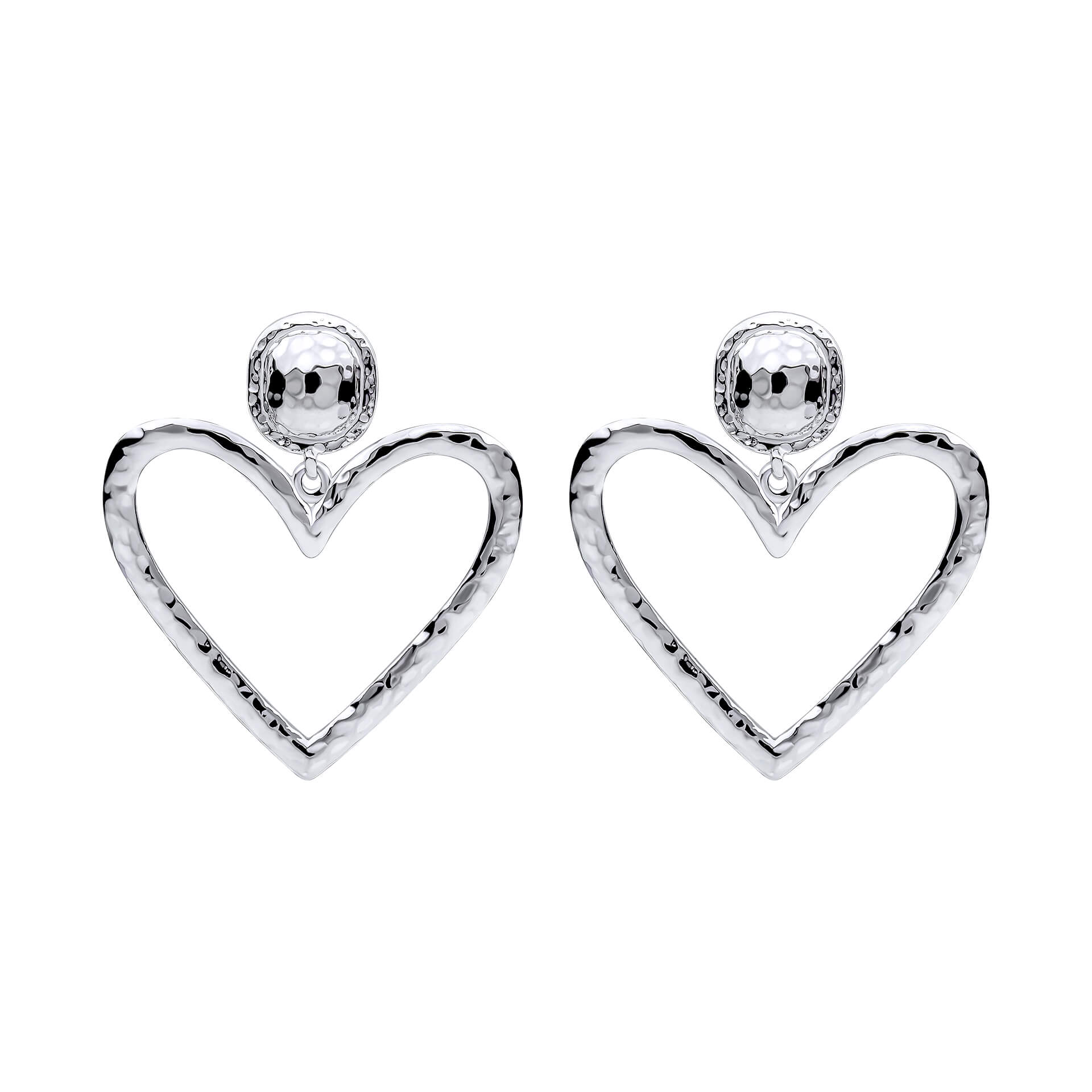 Large Hammered Heart Drop Earrings