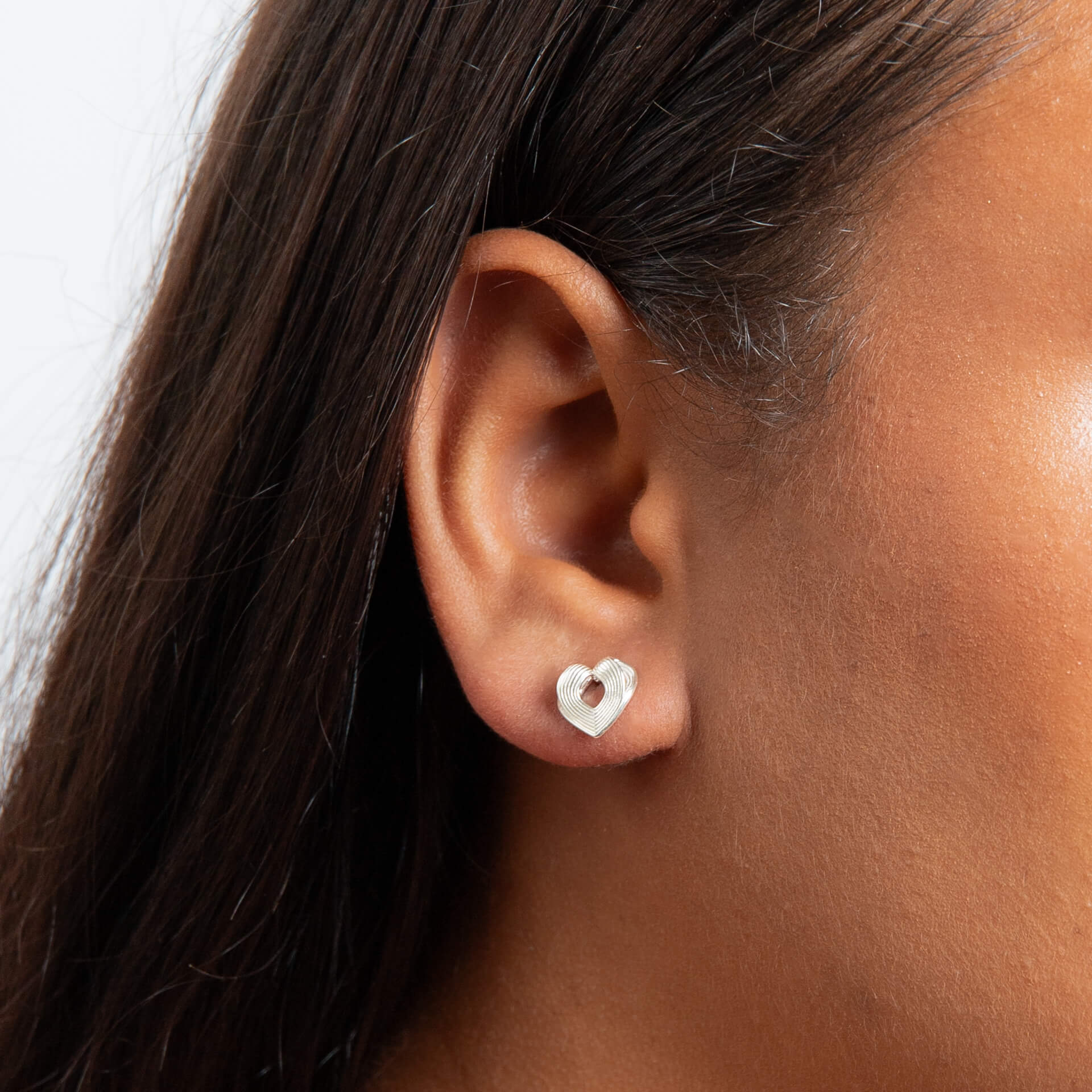 Ridged Heart Stud Earrings