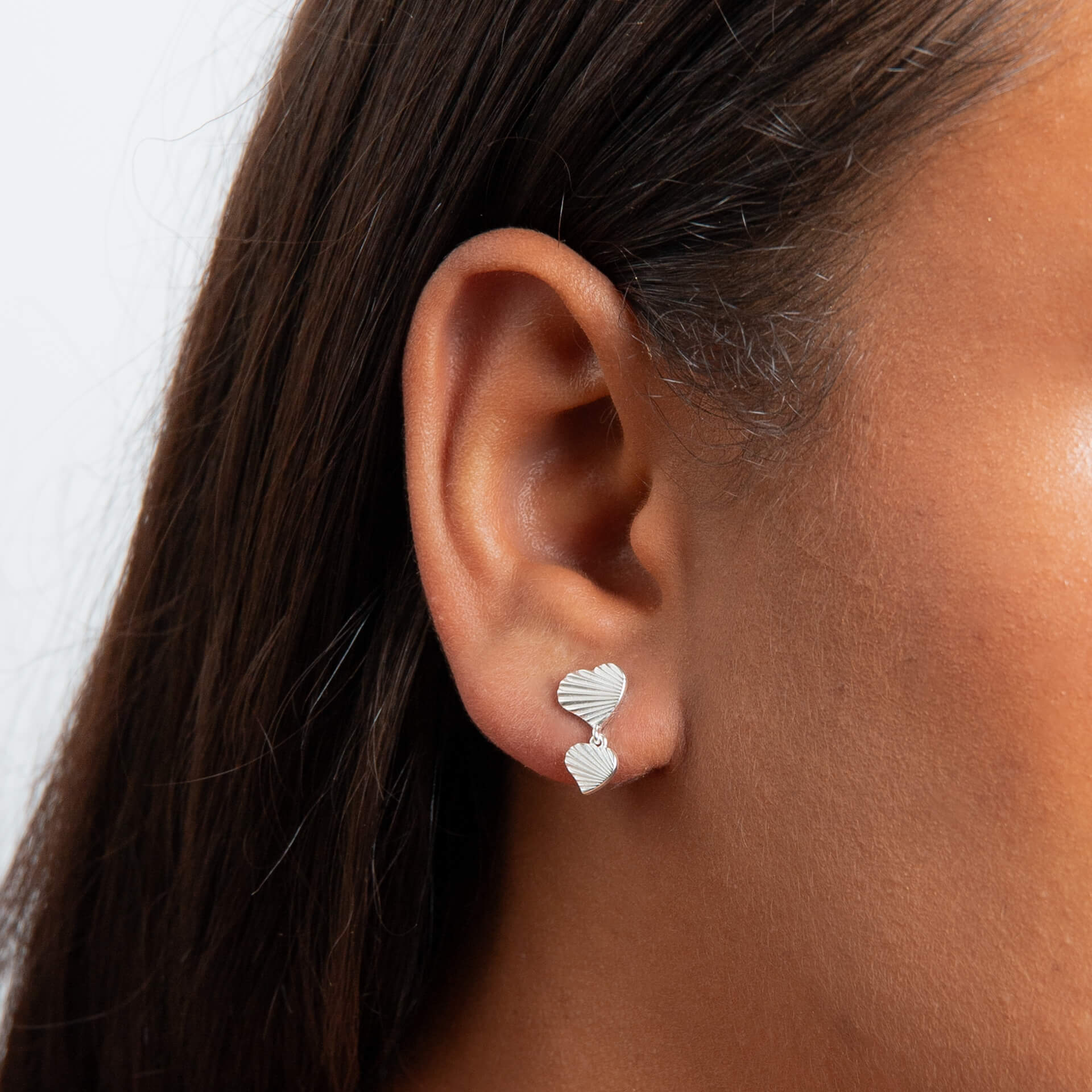 Diamond Cut Double Heart Drop Earrings
