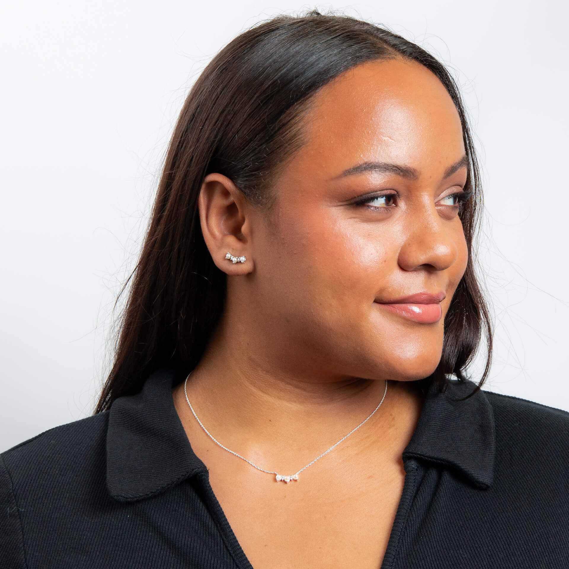 Curved Freshwater Pearl and Cubic Zirconia Bar Necklace