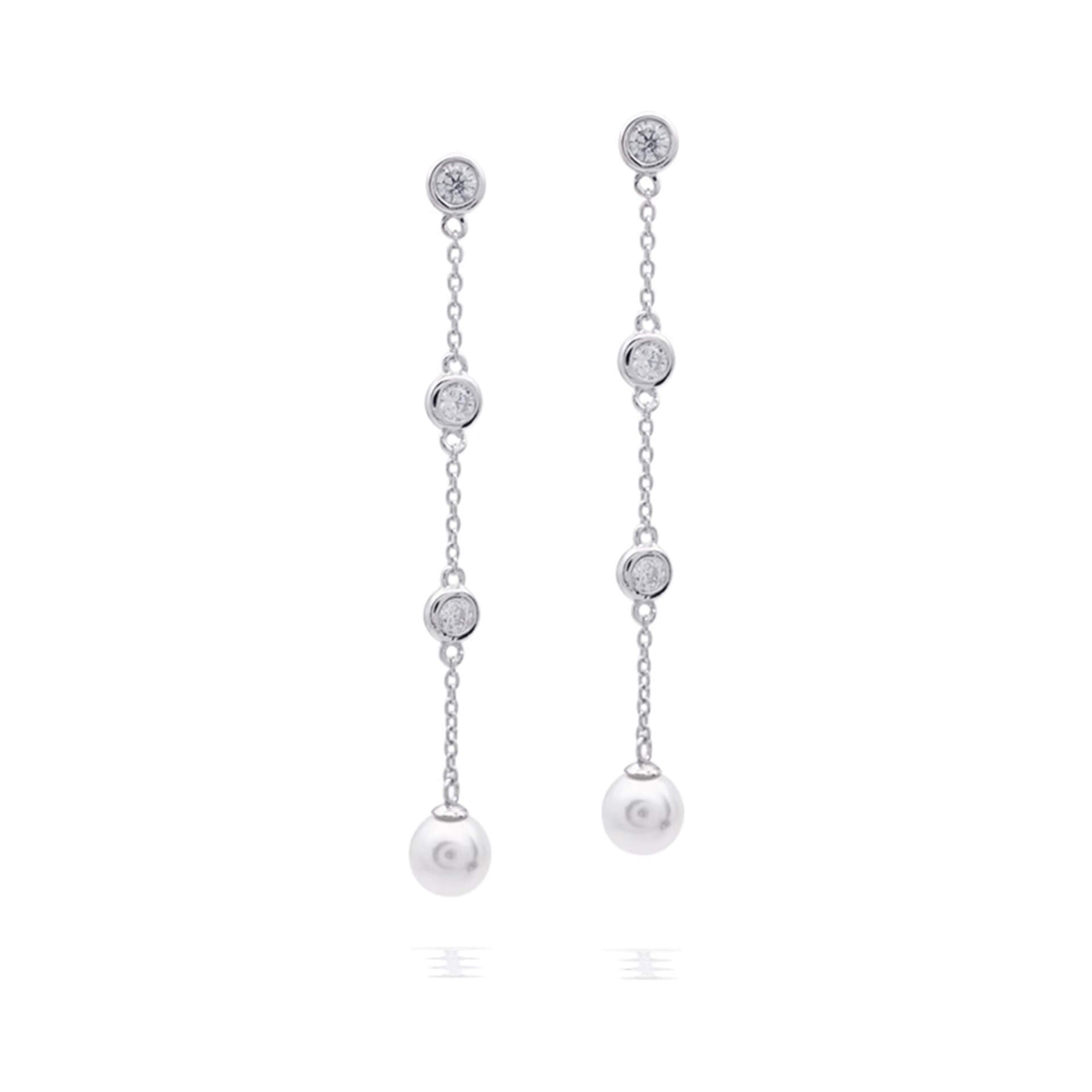 Zirconia and Shell Pearl Chain Drop Earrings