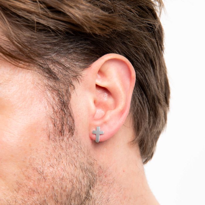 Stainless Steel Cross Stud Earrings