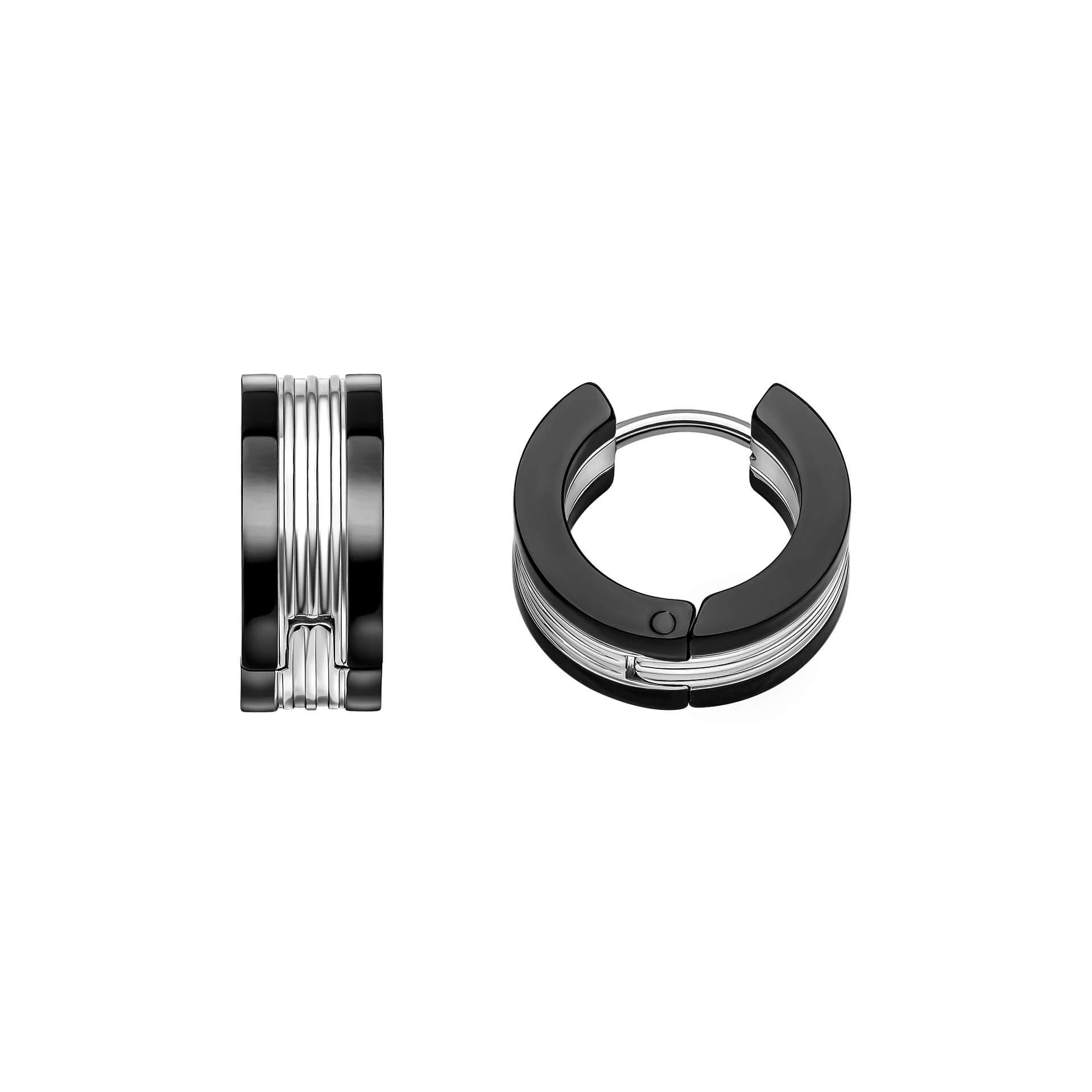 Stainless Steel and Black Detail Hoop Earrings