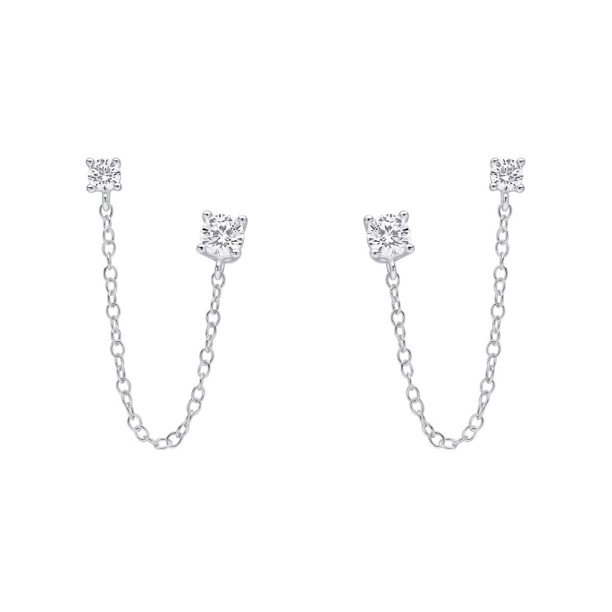 Cubic Zirconia Chain Connector Double Stud Earrings