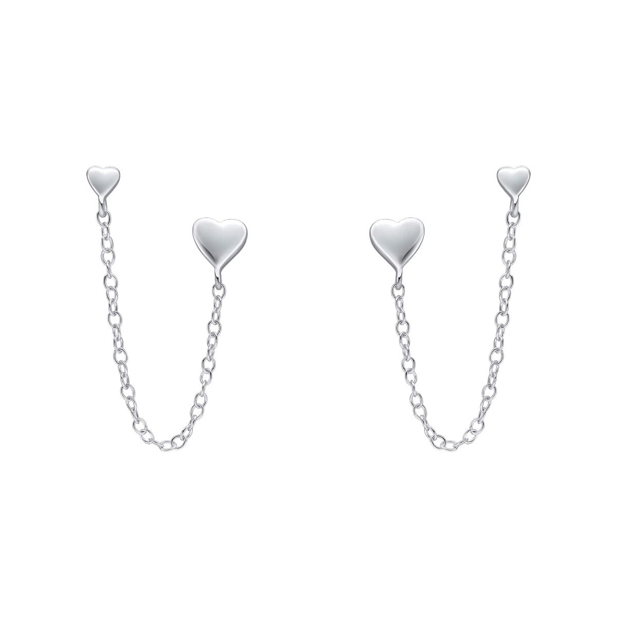 Heart Chain Connector Double Stud Earrings