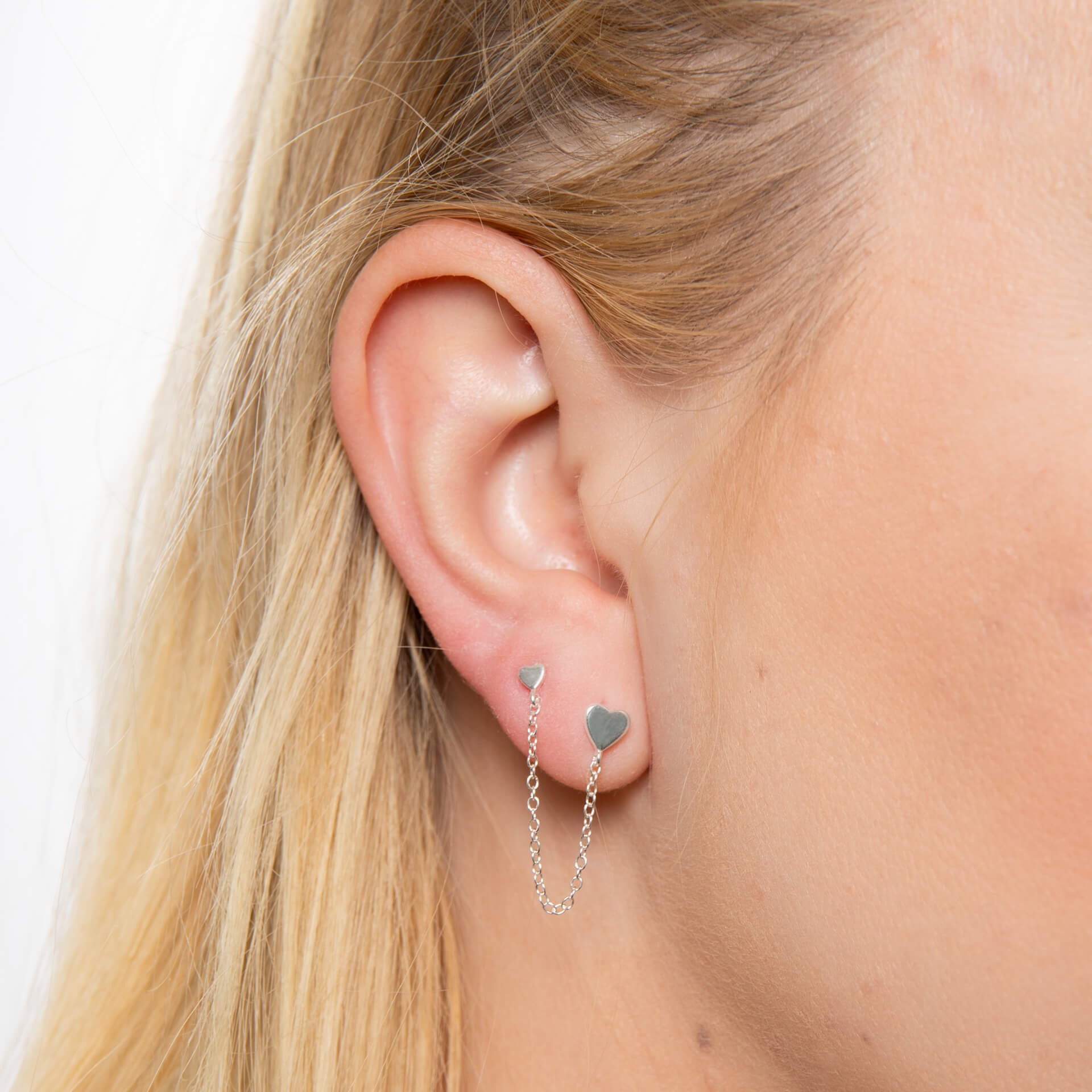 Heart Chain Connector Double Stud Earrings