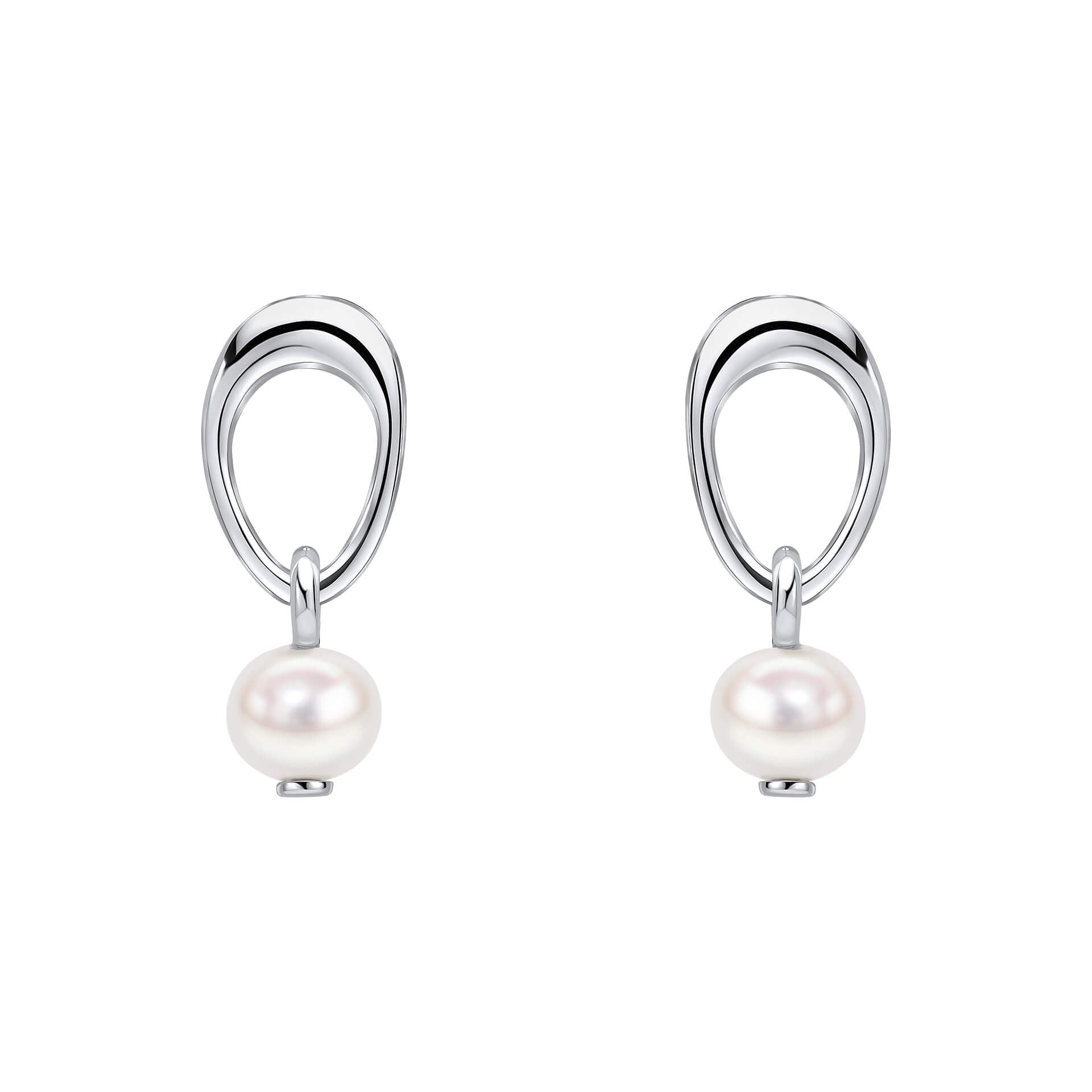 Open Organic Oval and Freshwater Pearl Drop Earrings