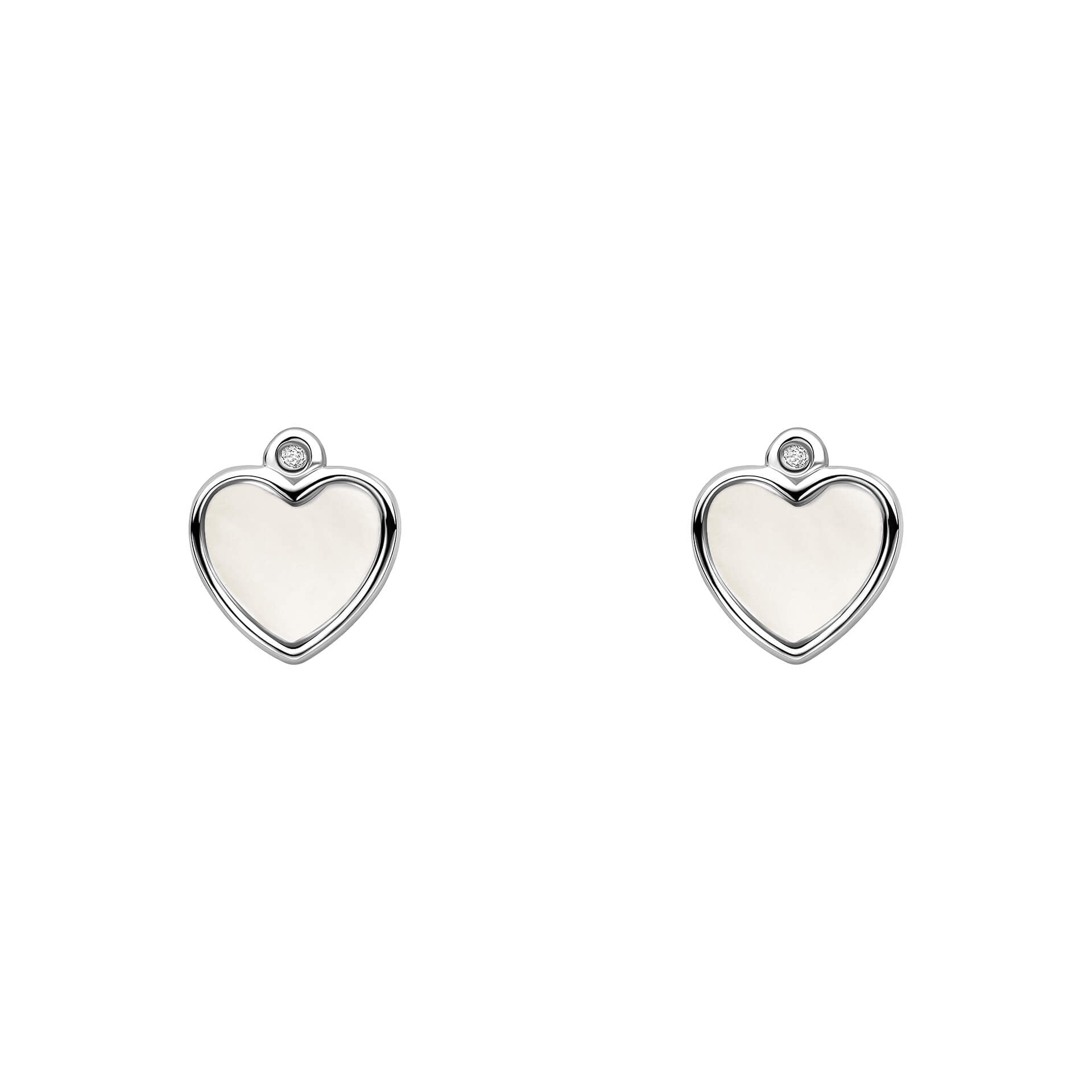 Mother of Pearl Heart Stud Earrings with Diamond