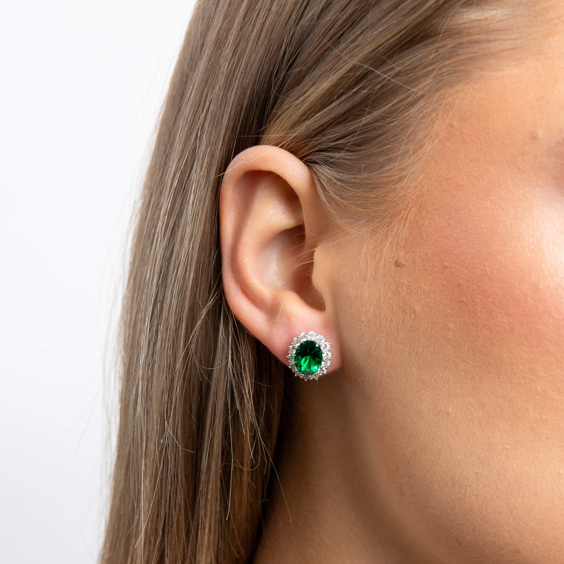 Oval Stud Earrings with Surround