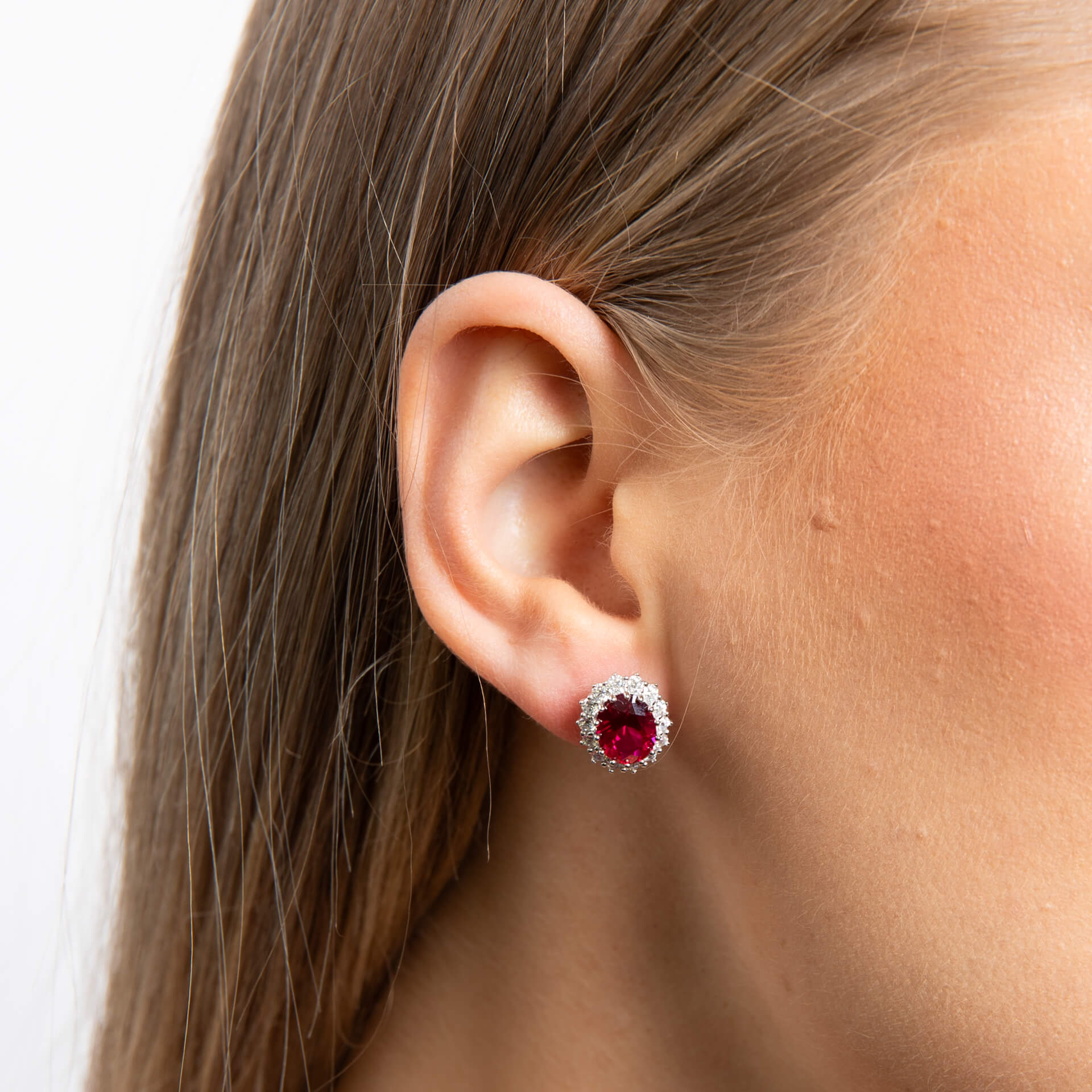 Oval Stud Earrings with Surround