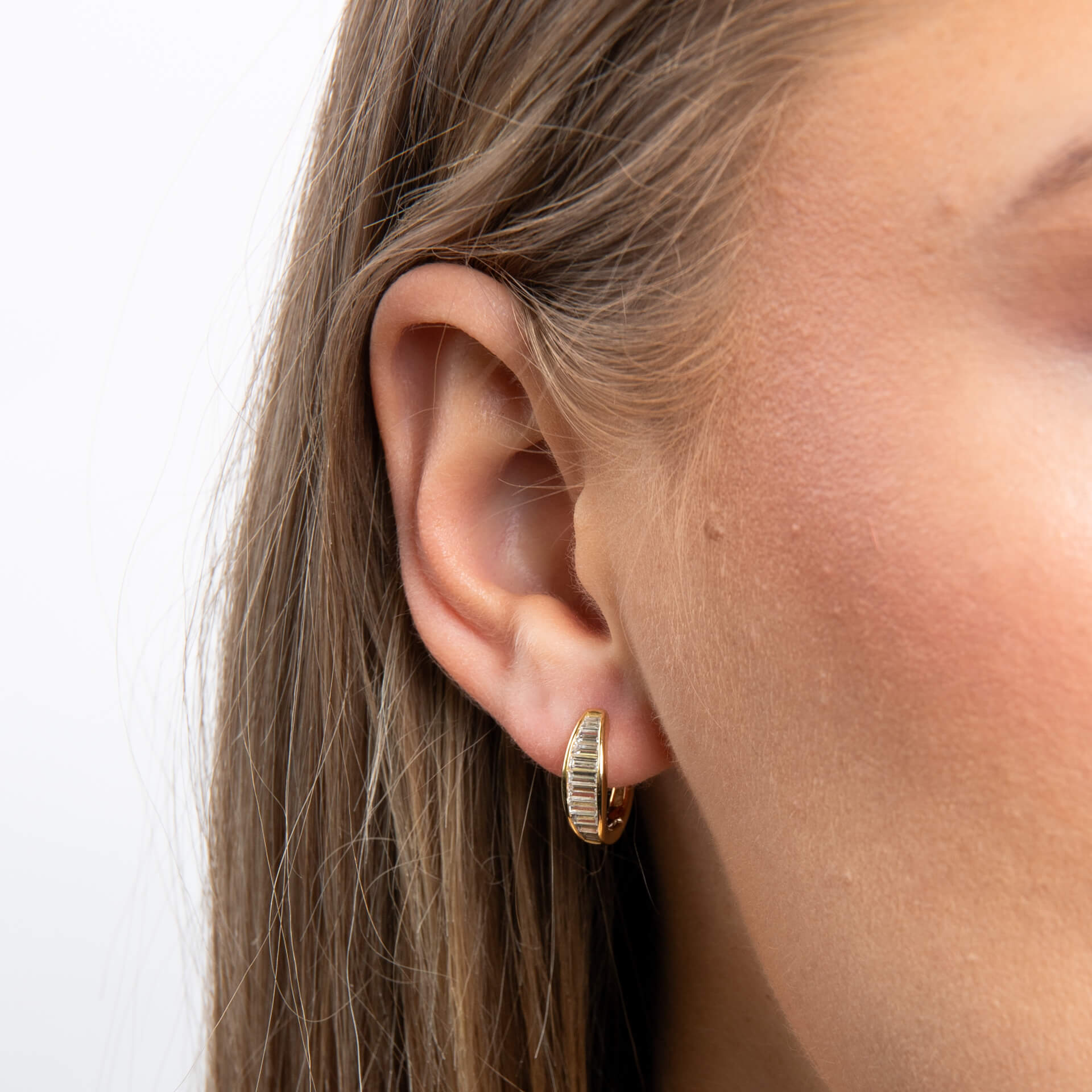 Channel Set Baguette Zirconia Hoop Earrings