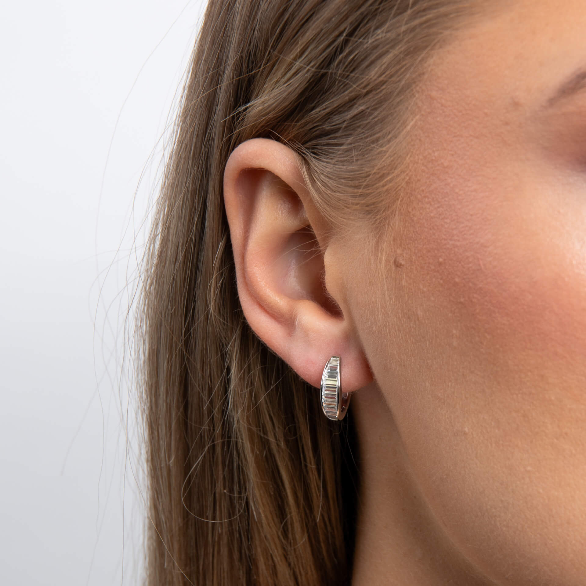 Channel Set Baguette Zirconia Hoop Earrings