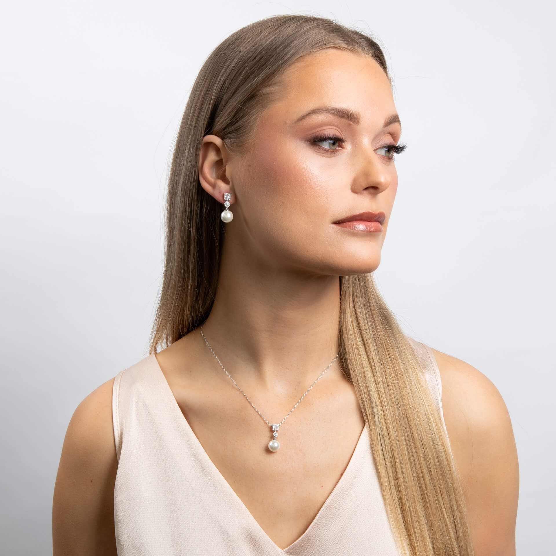 Zirconia and Shell Pearl Drop Earrings