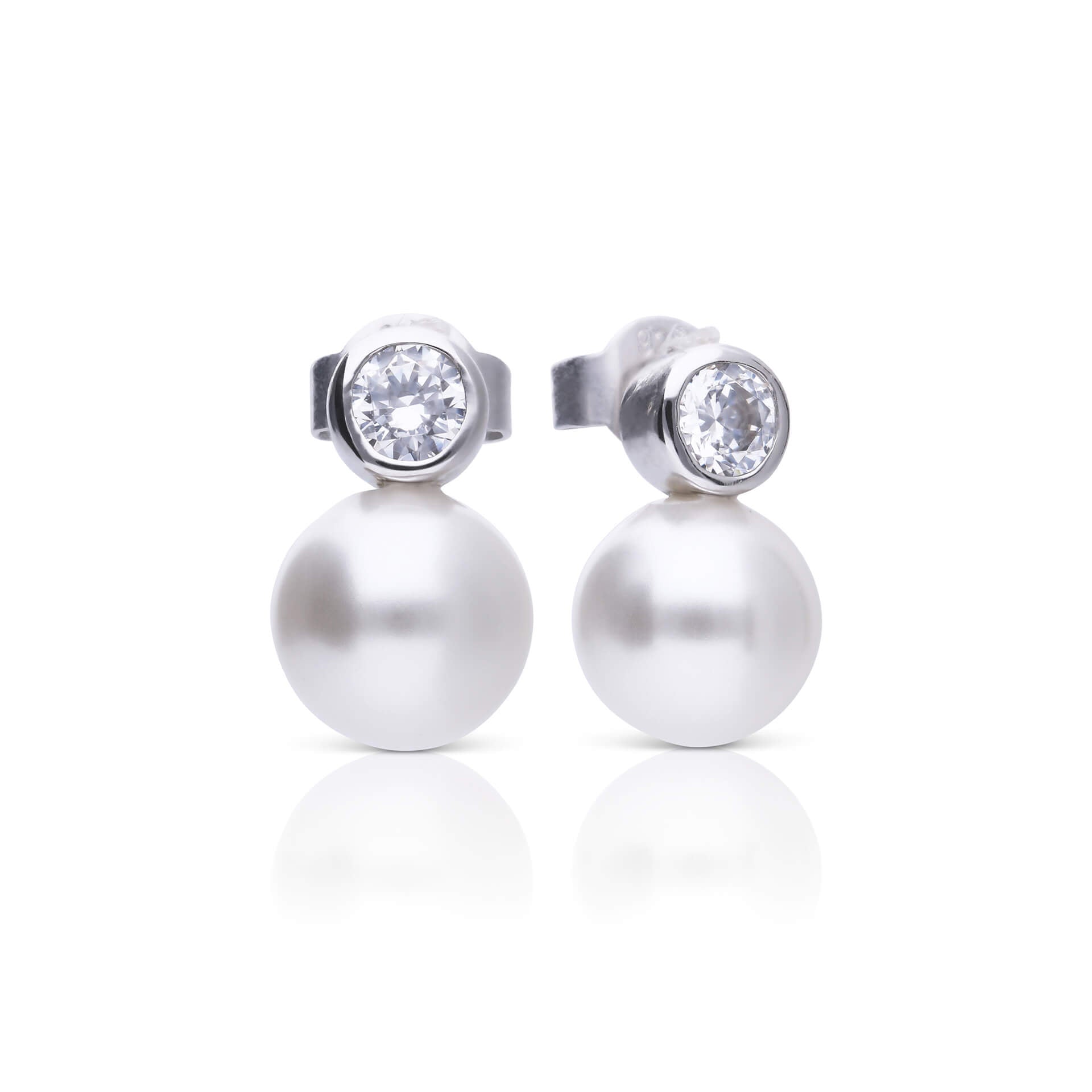 Shell Pearl and Zirconia Stud Earrings