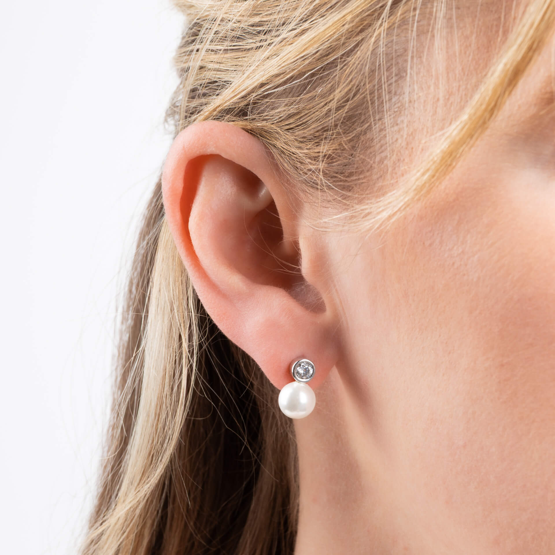 Shell Pearl and Zirconia Stud Earrings