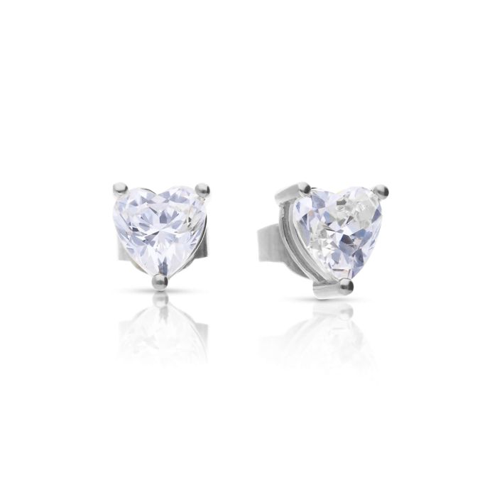 Solitaire Heart Shaped Zirconia Stud Earrings