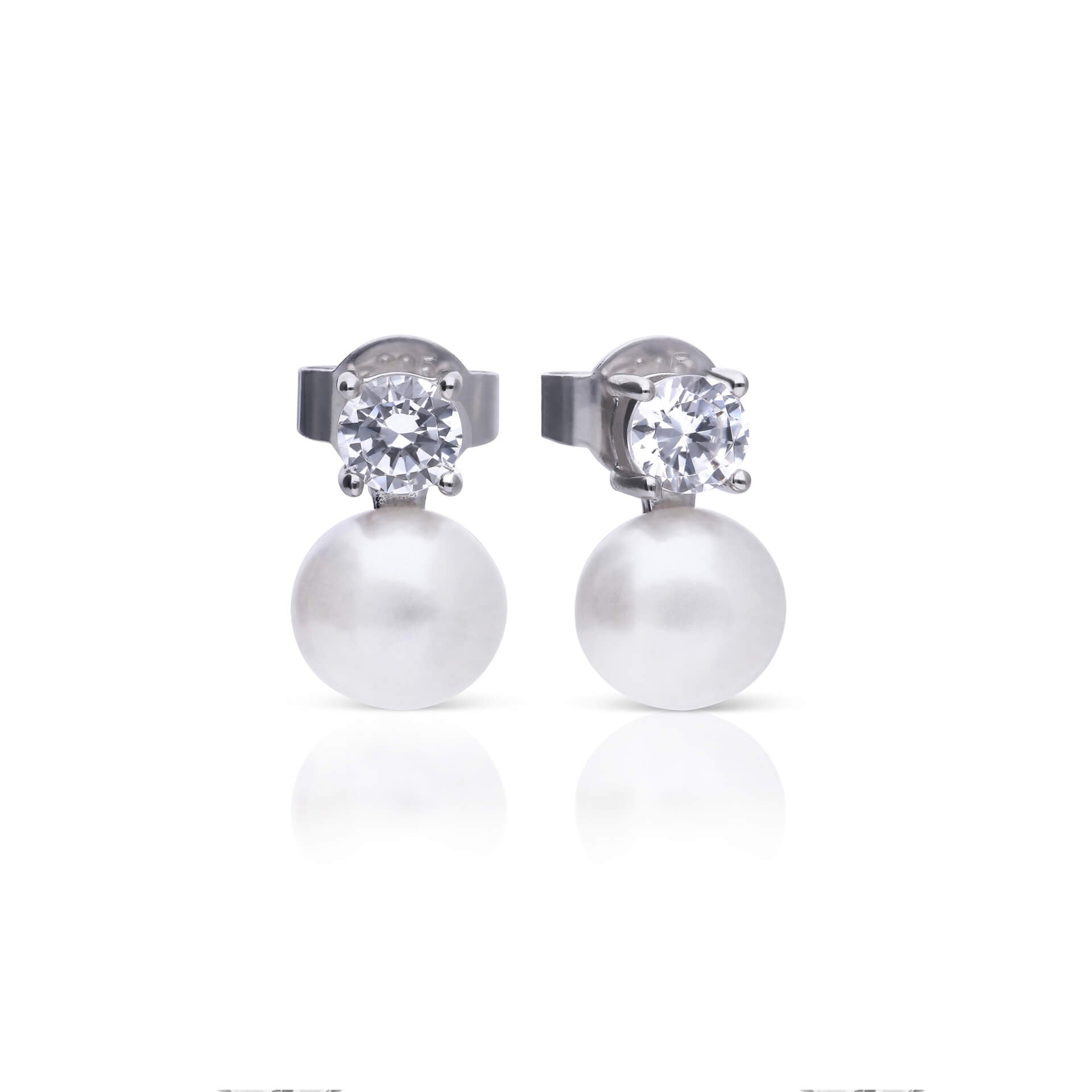 Claw Set Solitaire Zirconia and Shell Pearl Earrings