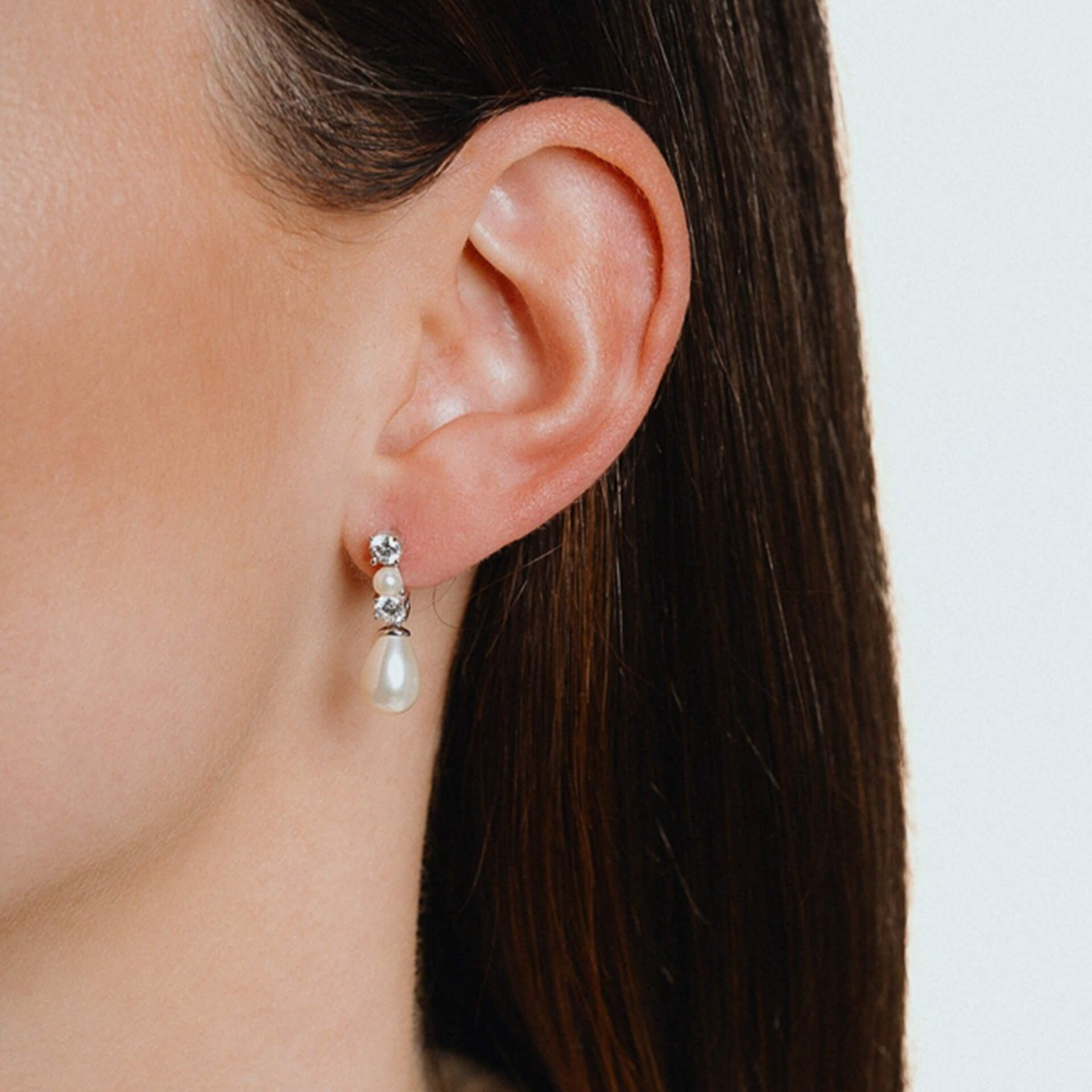 Alternating Shell Pearl and Zirconia Drop Earrings