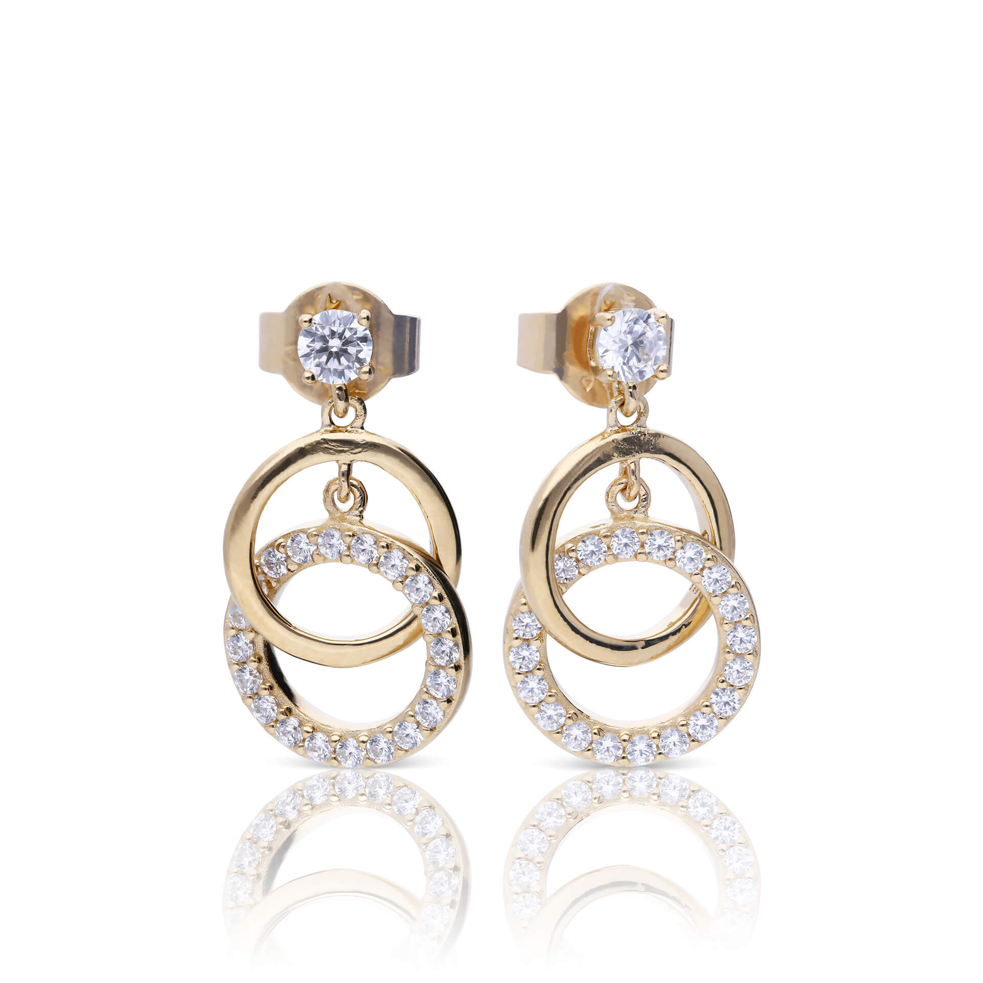 Interlinked Plain and Zirconia Rings Drop Earrings