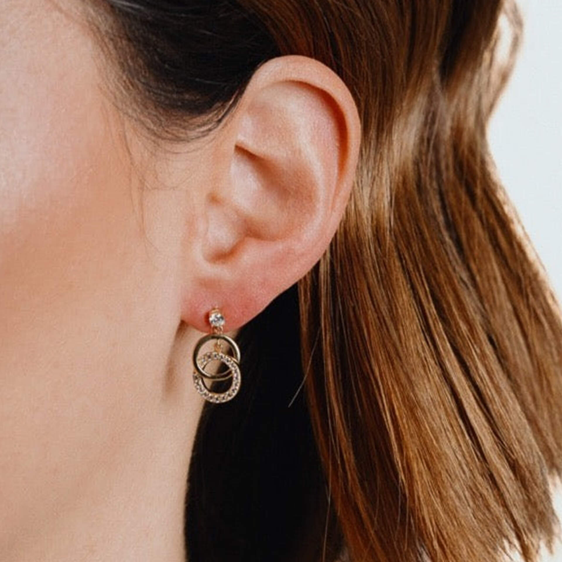 Interlinked Plain and Zirconia Rings Drop Earrings