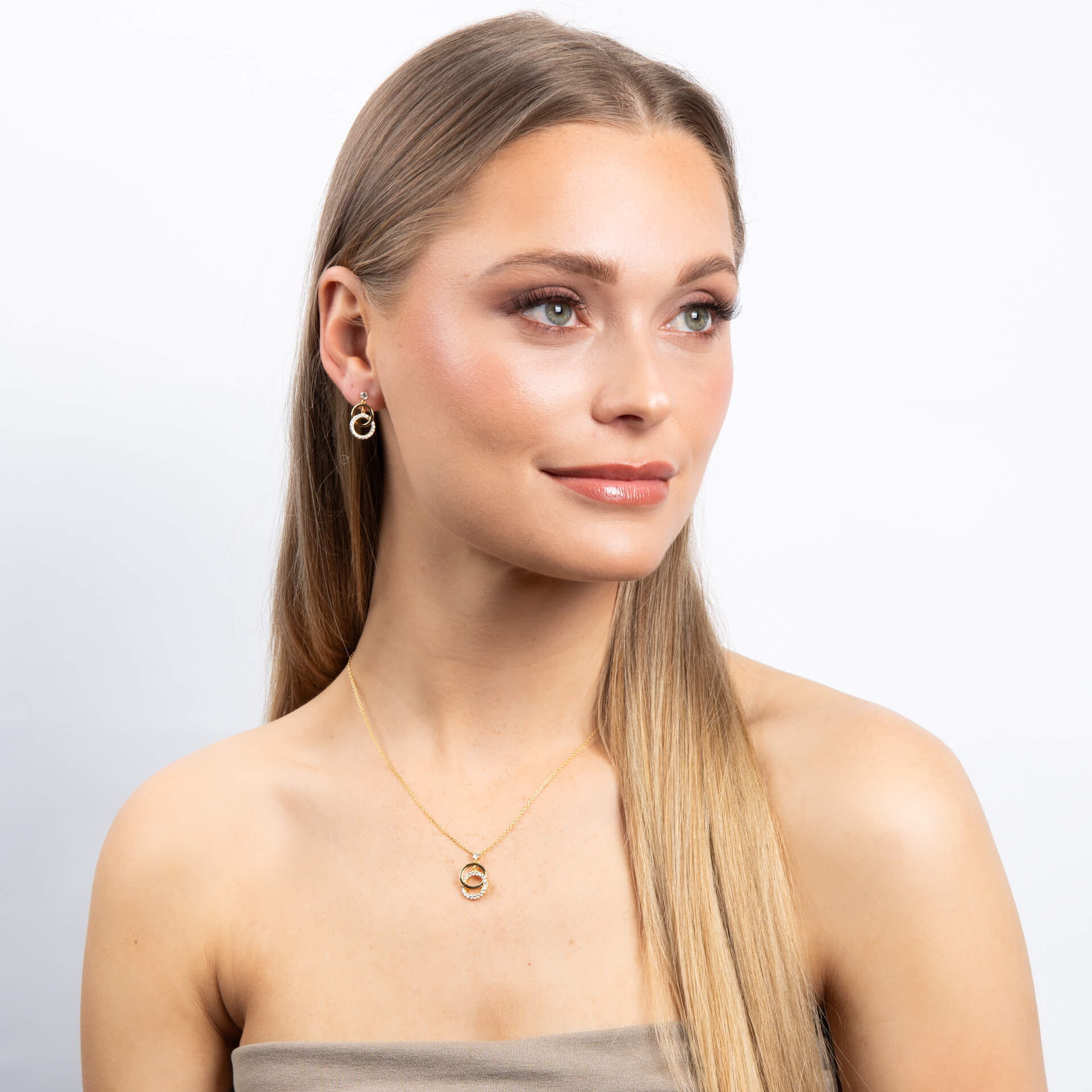 Interlinked Plain and Zirconia Rings Drop Earrings