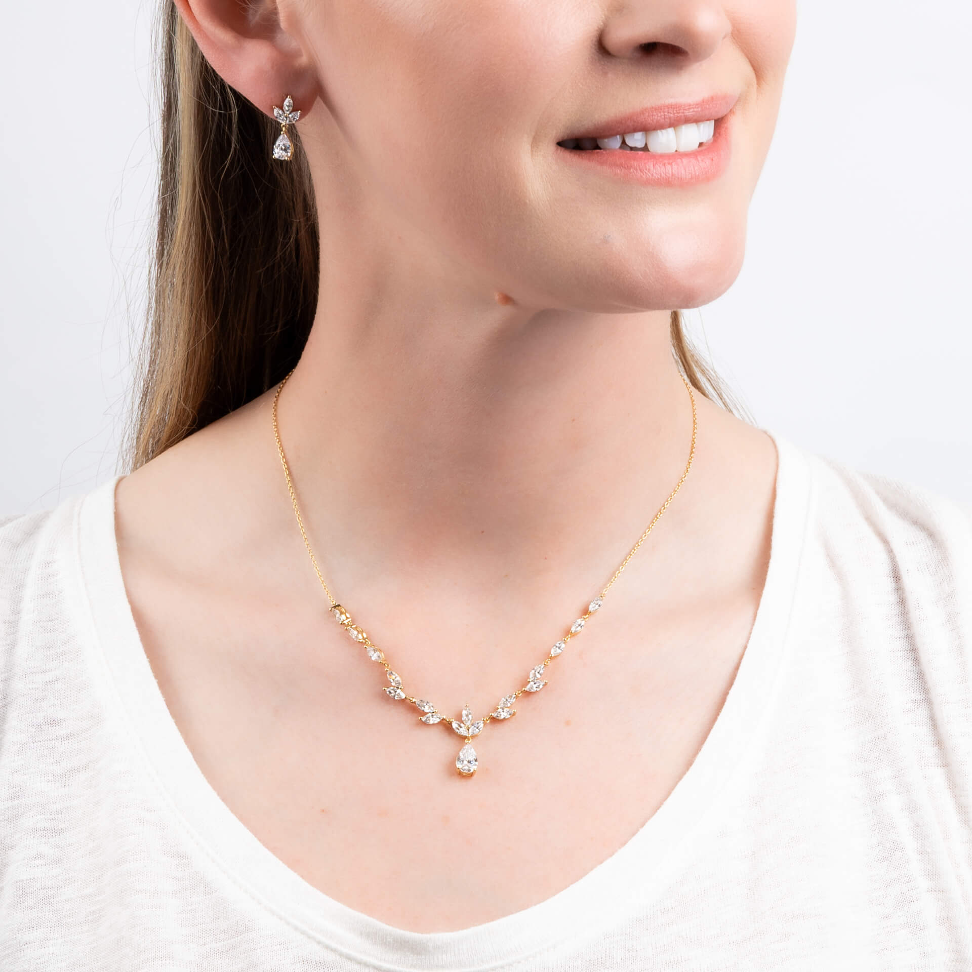 Vine Leaf Earrings with Teardrop Drop
