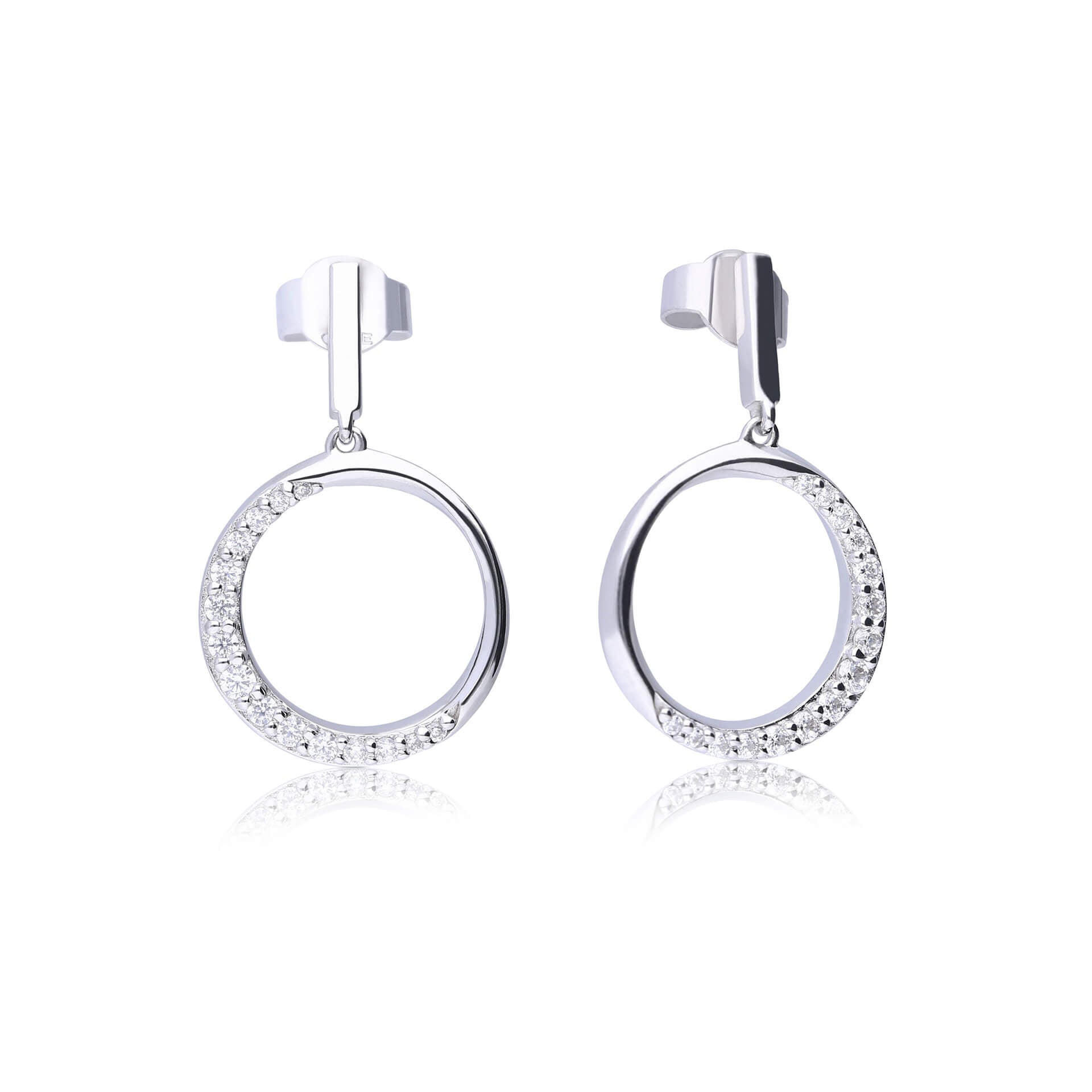 Half Pave Open Circle Earrings