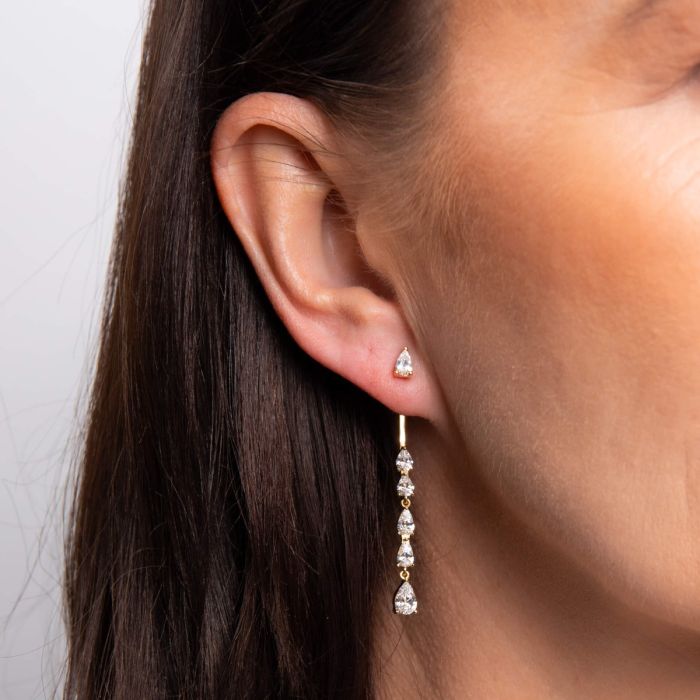 Teardrop Front Stud and Back Drop Earrings