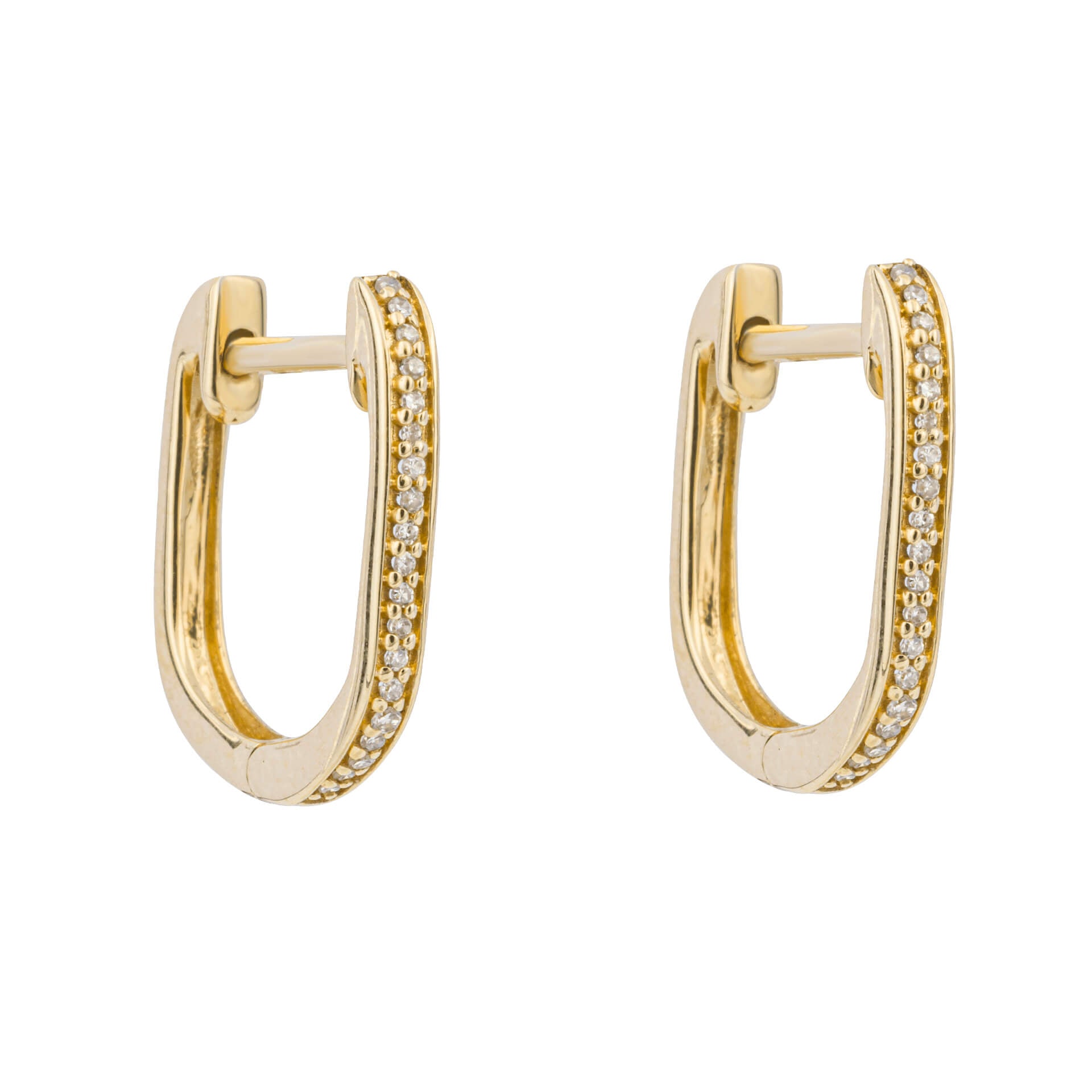 U Shape Pave Diamond Hoop Earrings
