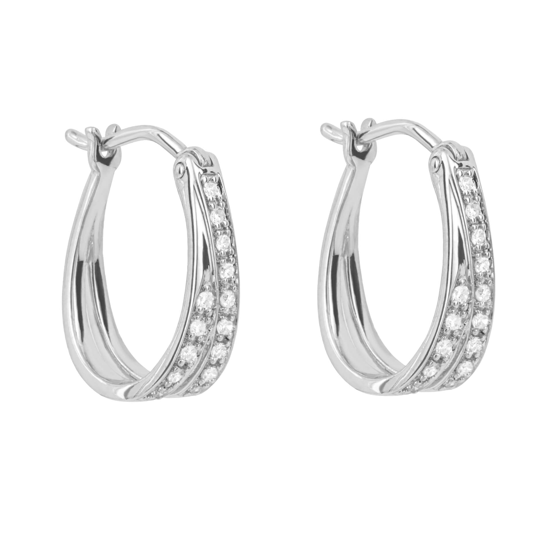 Double Row Pave Diamond Hoop Earrings
