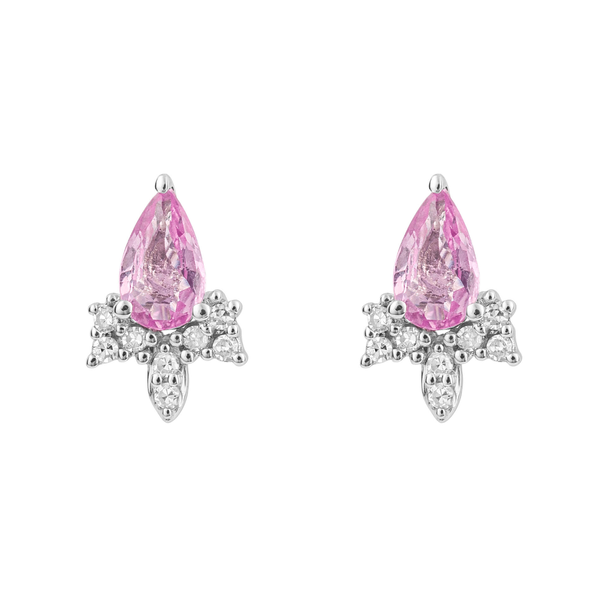 Pink Sapphire Teardrop Stud Earrings with Diamond
