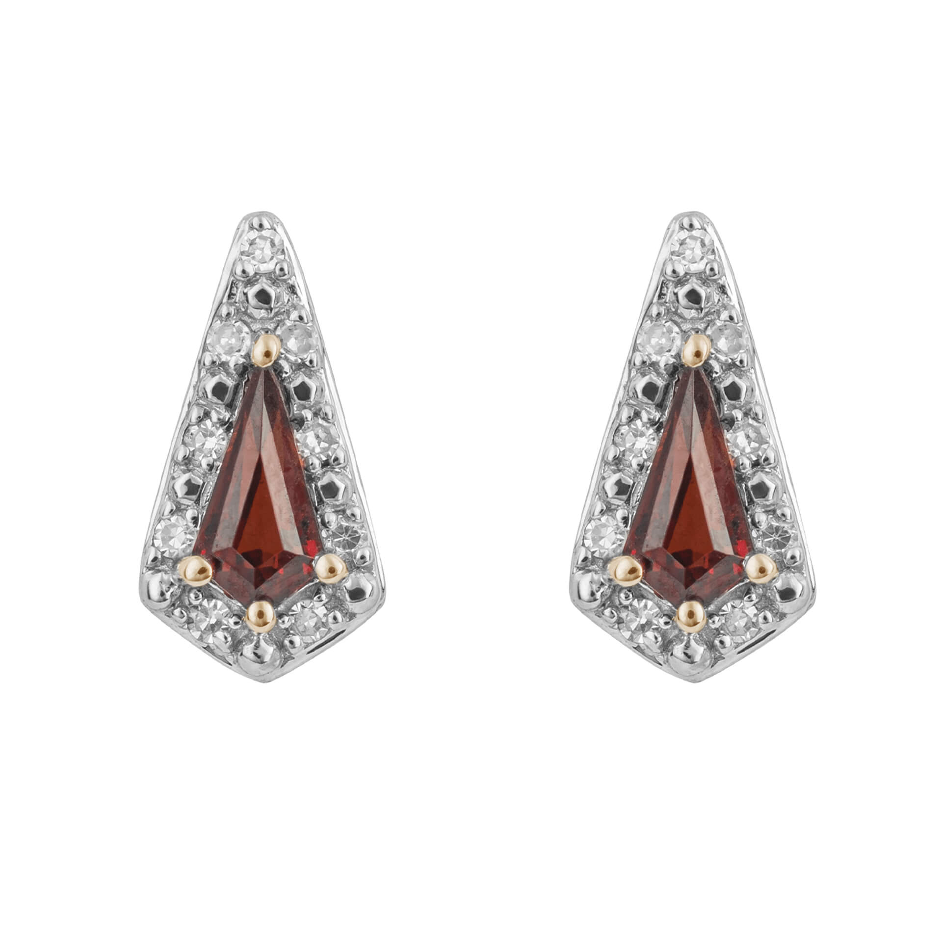 Trapeze Cut Garnet Stud Earrings with Diamond