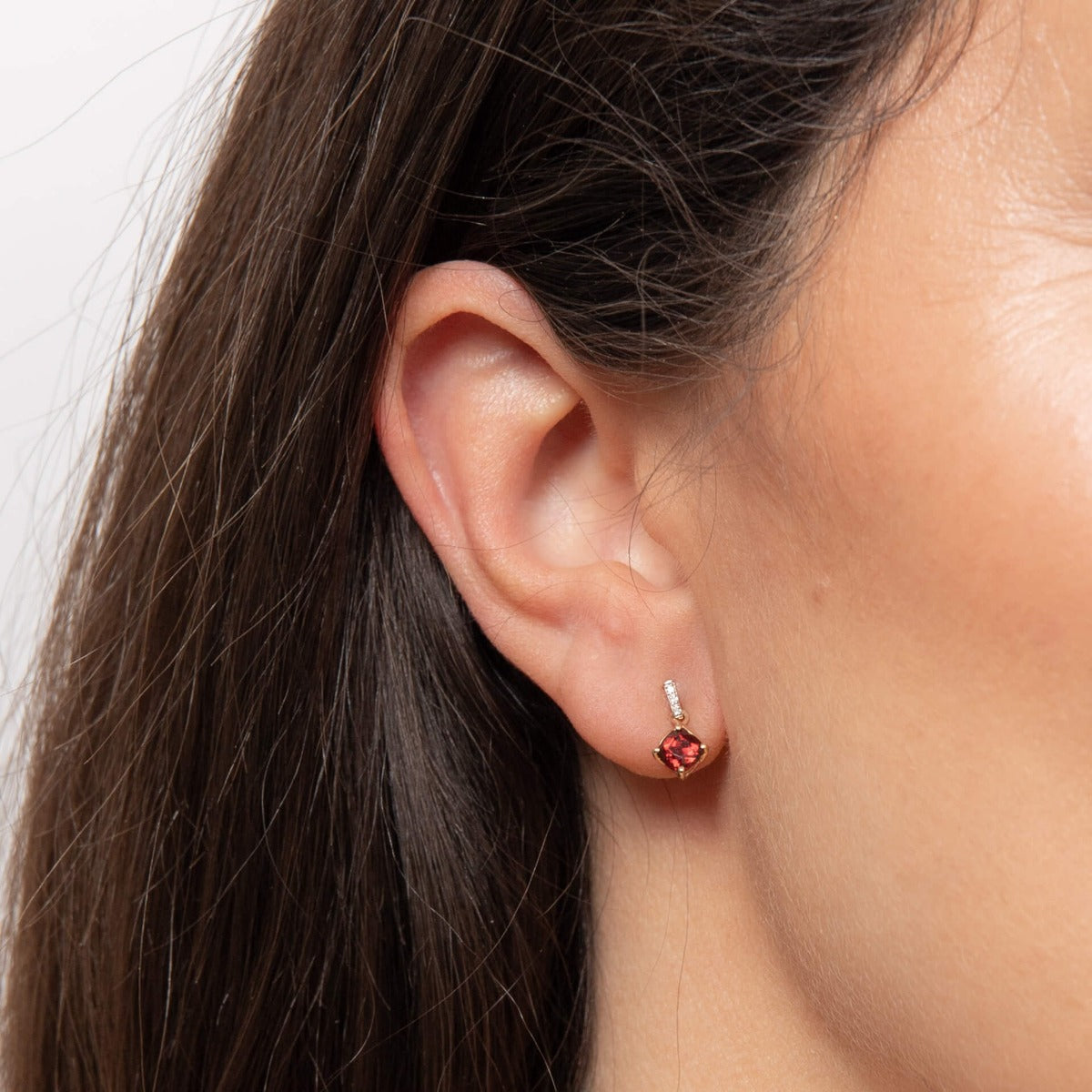 Square Garnet Drop Earrings with Diamond